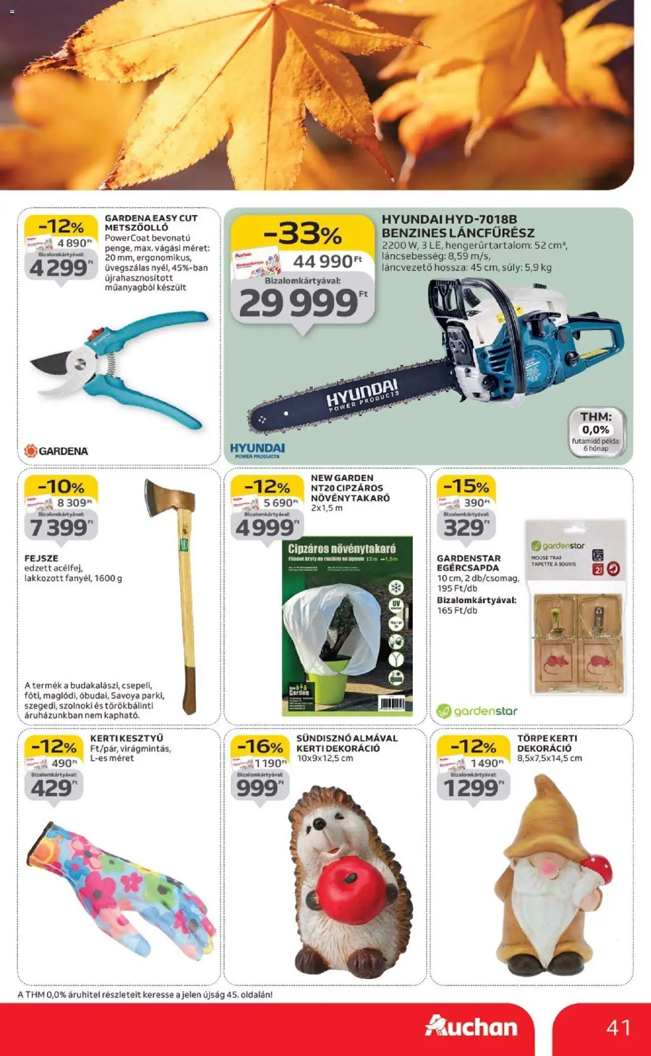 Auchan akciós ujság - amely érvényes a következő dátumtól: 18.09.2025 | Oldal: 41 | Termékek: Metszőolló, Láncfűrész, Dekoráció, Só