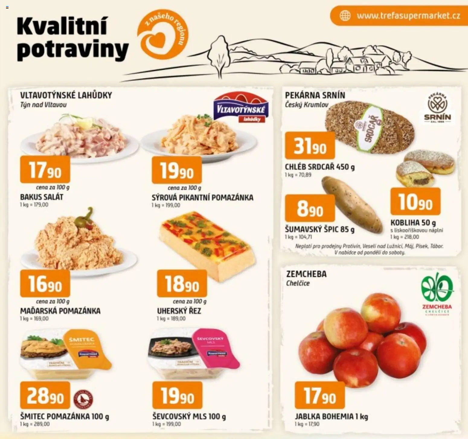 Trefa leták - Kvalitní potraviny z našeho regionu od 19.11.2025 | Strana: 1 | Produkty: Jablka, Salát, Pomazánka, Potraviny