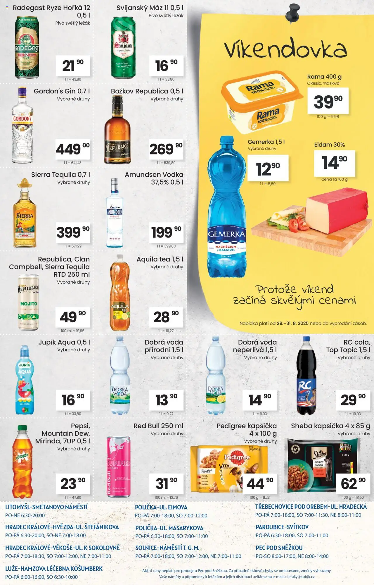 Kubík leták od 19.08.2025 | Strana: 4 | Produkty: Voda, Radegast Ryze Hořká 12, Gin, Tequila