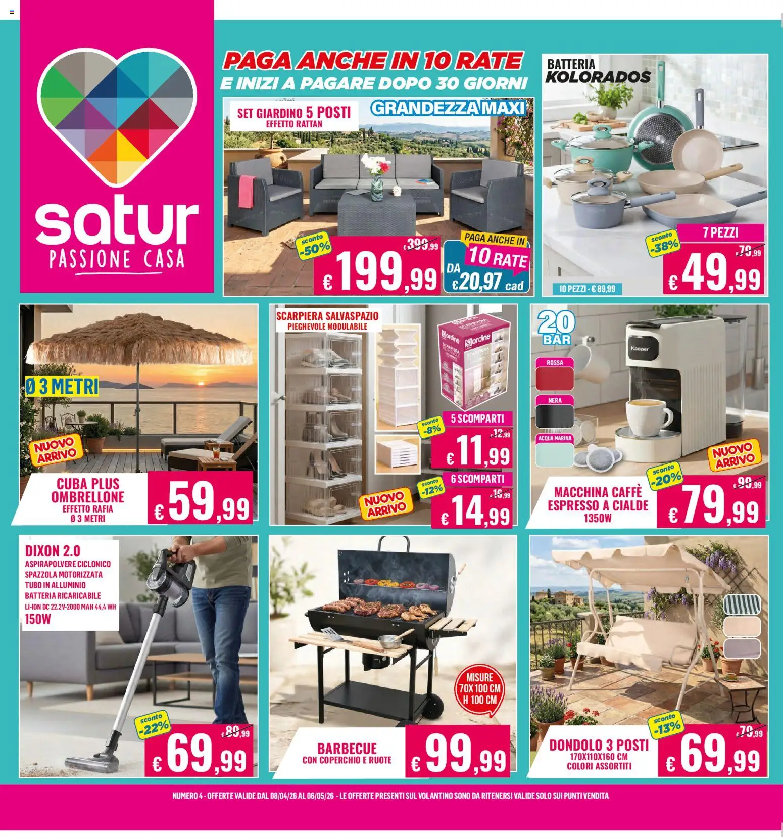 Volantino Satur del 08.04.2026 | Pagina: 1 | Prodotti: Spazzola, Dondolo, Barbecue, Tubo