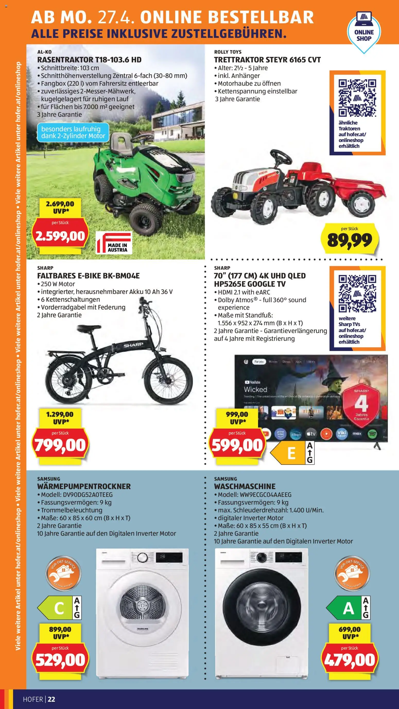 Hofer AT akciós ujság - amely érvényes a következő dátumtól: 24.04.2026 | Oldal: 26 | Termékek: TV, Samsung