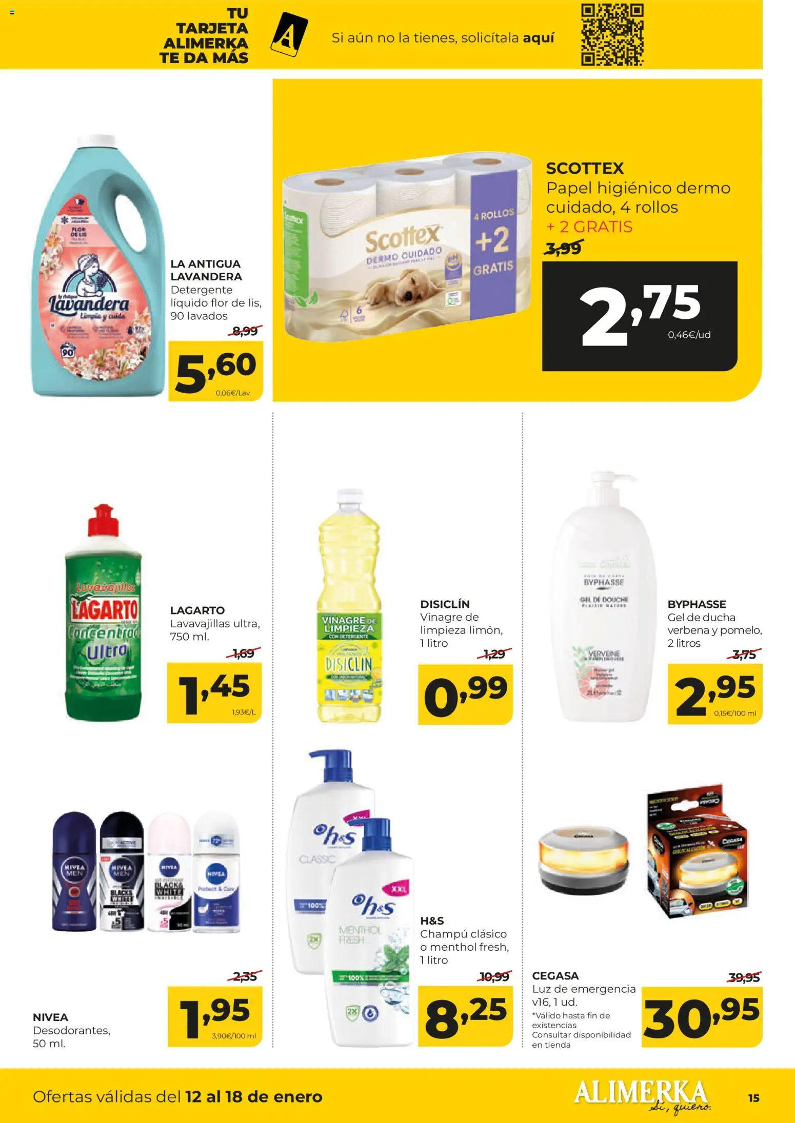 Alimerka folleto Castilla y León │ válido desde el 12.01.2026 | Página: 15 | Productos: Champú, Detergente, Papel higienico, Ducha