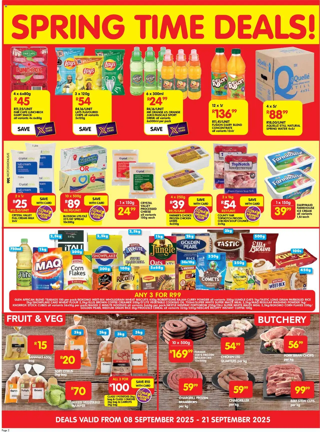 New Shoprite catalogue – valid from 08.09.2025 | Page: 2 | Products: Pork, Stock, Water, Fruit
