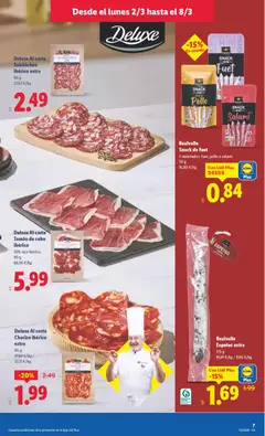 Vista previa Deluxe Al corte Jamón de cebo ibérico, 50% raza ibérica. 90 g válido desde el 02.03.2026 | Página: 7 | Productos: Jamón, Salami