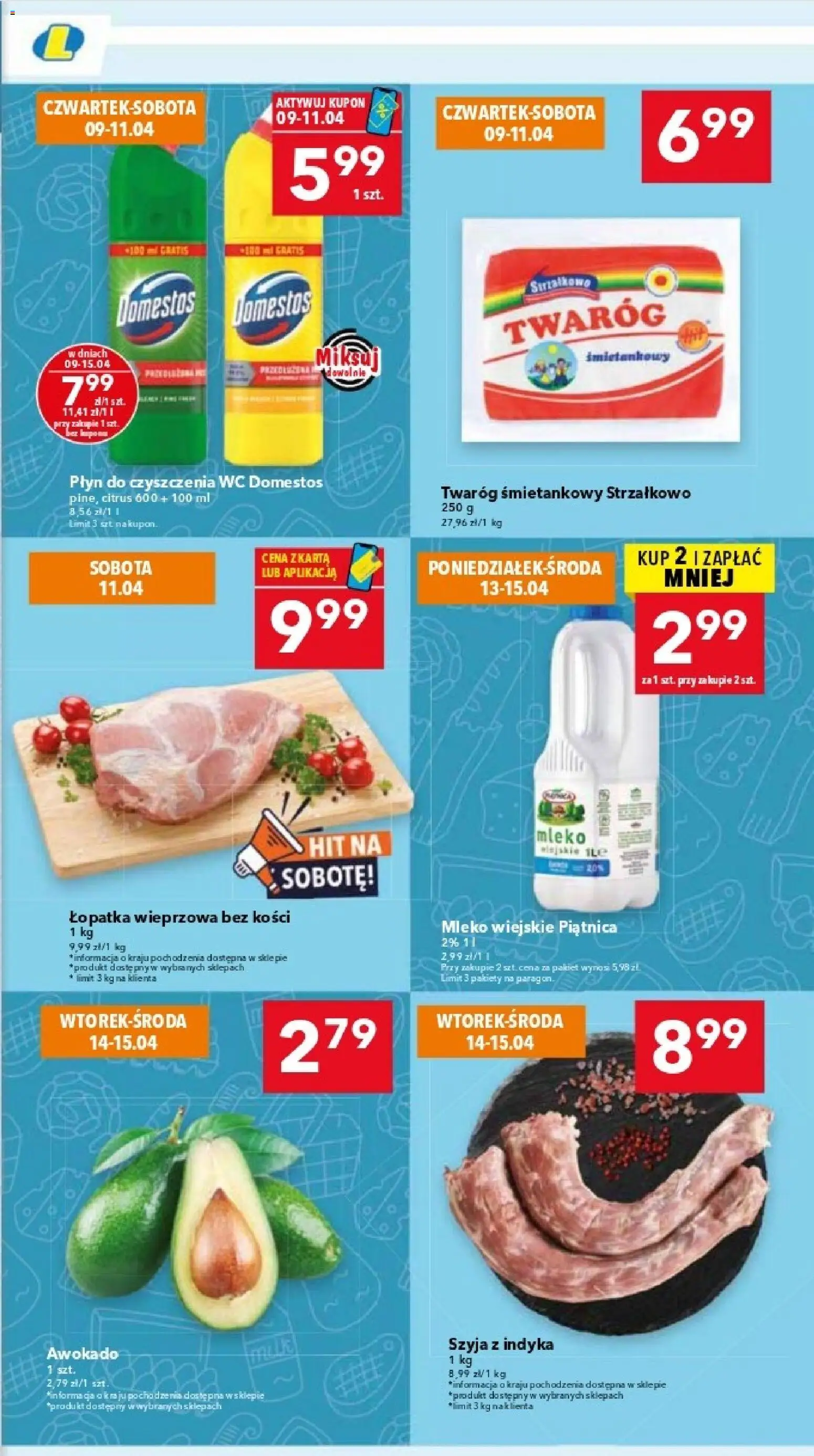 Lewiatan gazetka - Warszawa od 09.04.2026 | Strona: 3 | Produkty: Domestos, Łopatka wieprzowa, Awokado, Twaróg śmietankowy