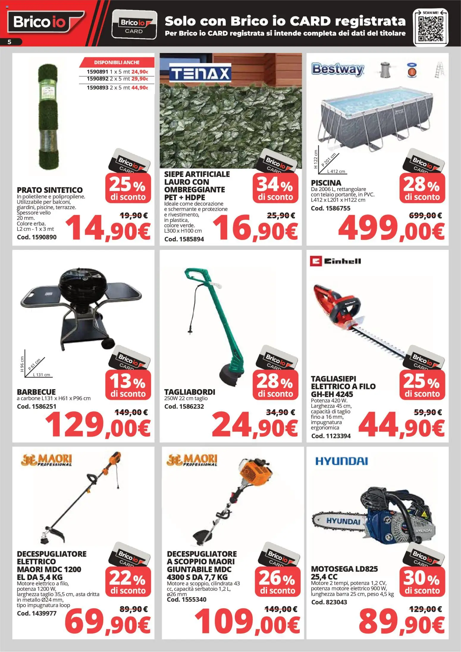 Volantino Brico io del 02.04.2026 | Pagina: 5 | Prodotti: Barbecue, Piscina, Decespugliatore, Motosega