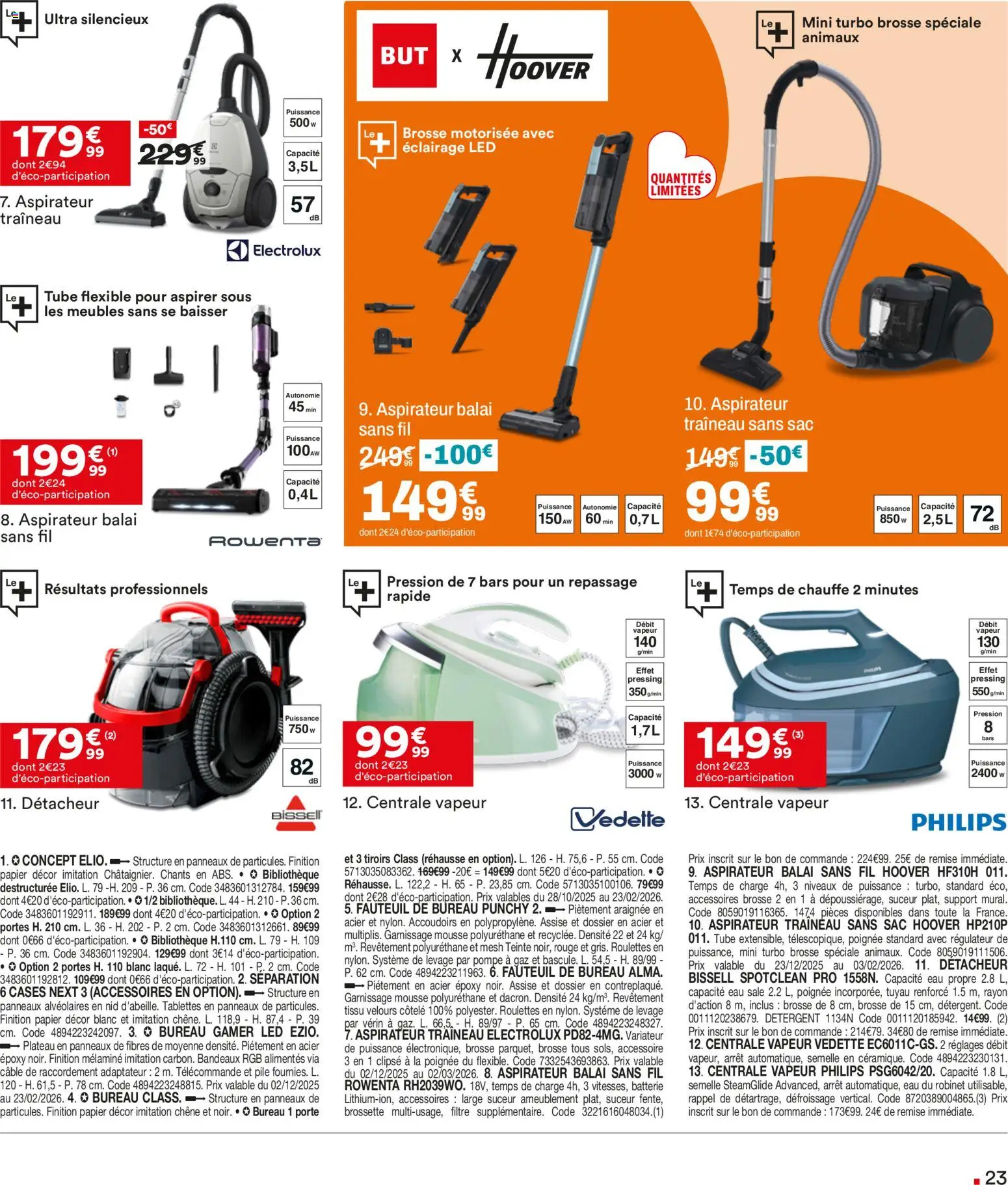 {H1} | Page: 23 | Produits: Bureau, Aspirateur balai sans fil, Centrale vapeur, Batterie