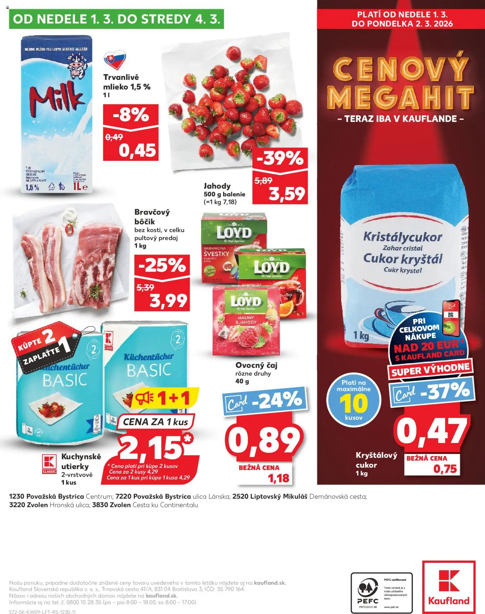 Nové Kaufland akcie – leták je platný od 26.02.2026 | Strana: 72 | Produkty: Čaj, Cukor, Jahody, Maliny