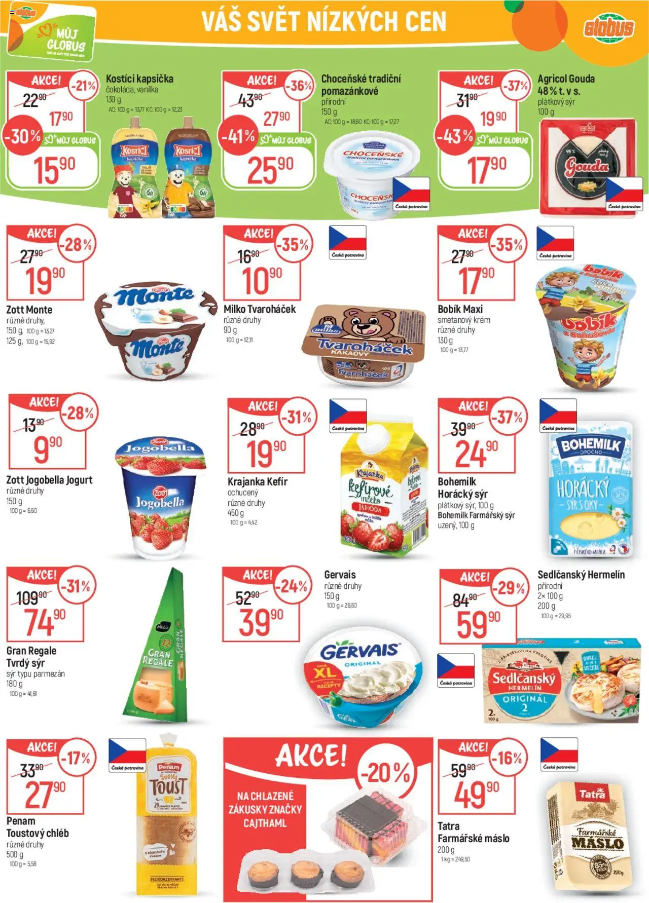 Globus leták od 20.08.2025 | Strana: 20 | Produkty: Kostici, Krém, Hermelín, Toustový chléb