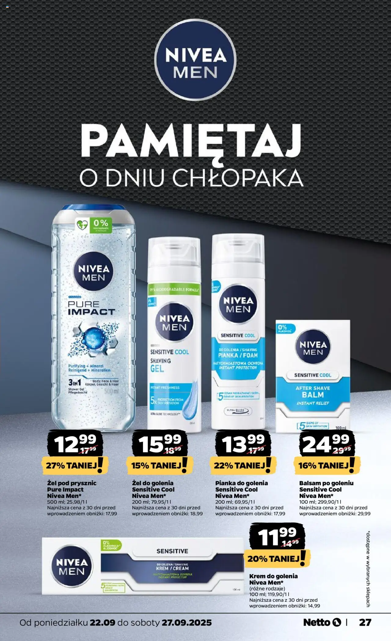 Netto gazetka - Spożywcza od 22.09.2025 | Strona: 27 | Produkty: Prysznic, Pianka do golenia, Balsam po goleniu, Krem