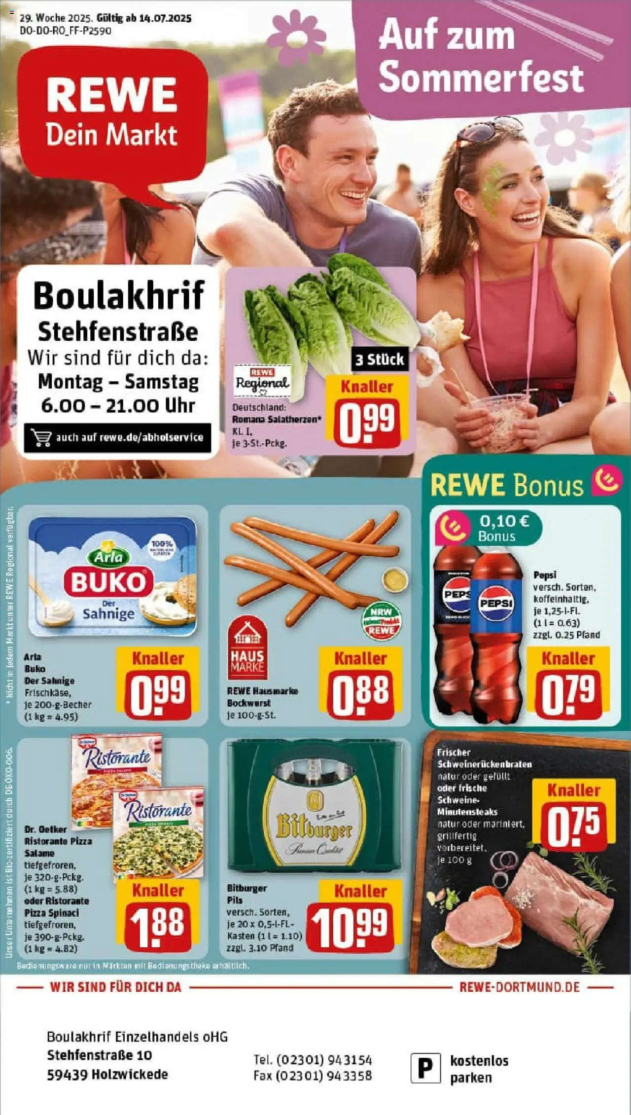 Rewe prospekt Holzwickede	 - gültig ab dem 13.07.2025 | Seite: 1 | Produkte: Theke, Arla buko, Pepsi, Pizza