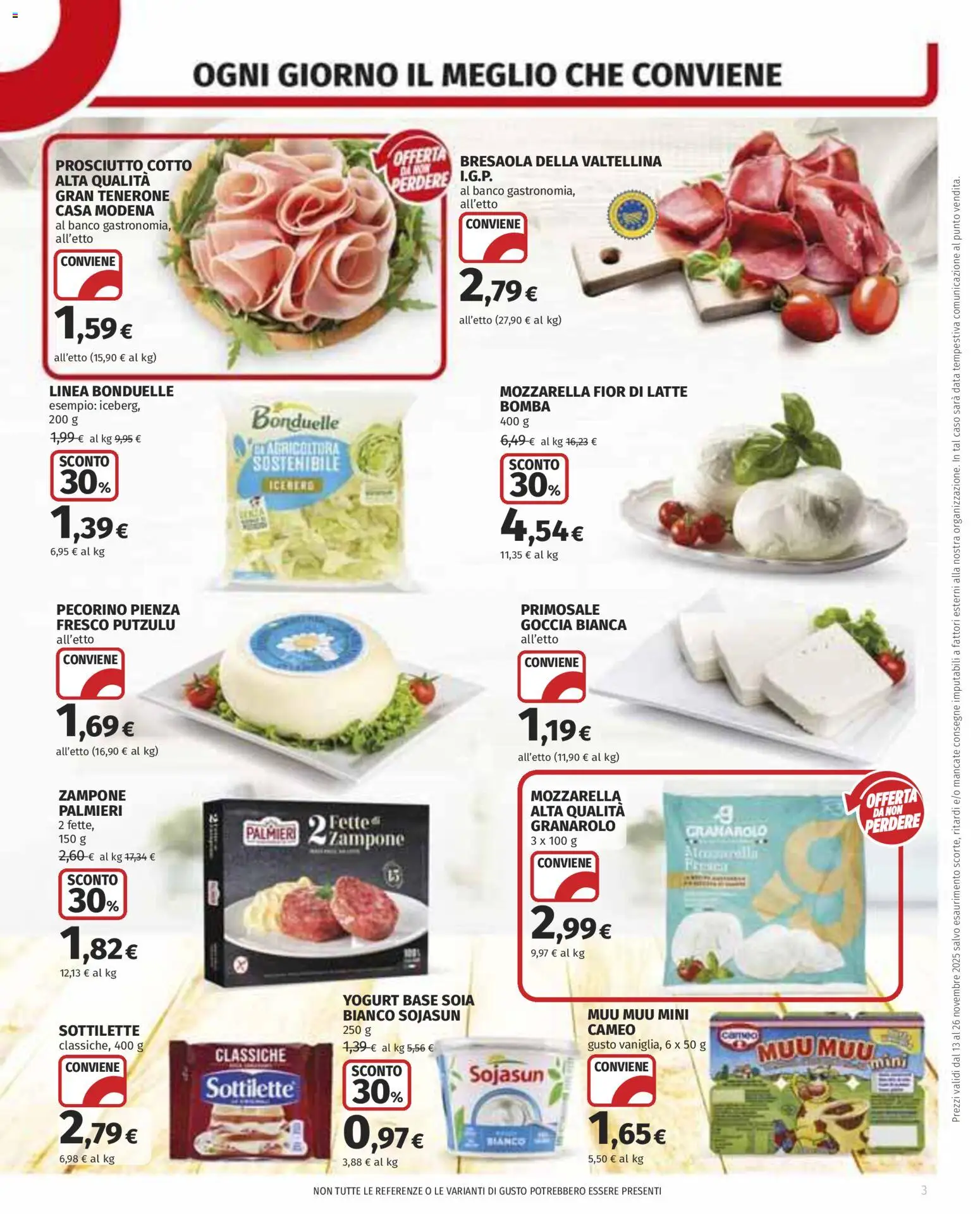 Volantino COOP del 13.11.2025 | Pagina: 3 | Prodotti: Prosciutto Cotto, Yogurt, Bresaola, Latte