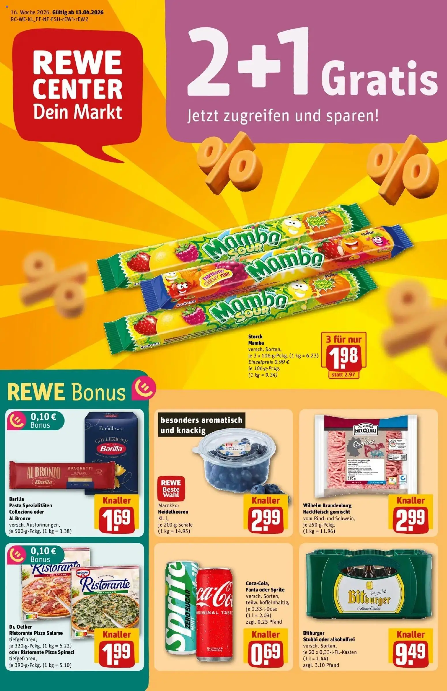 Rewe Prospekt Köln / Weidenpesch	 – gültig ab 12.04.2026 | Seite: 1 | Produkte: Bitburger, Fanta, Sprite, Pasta