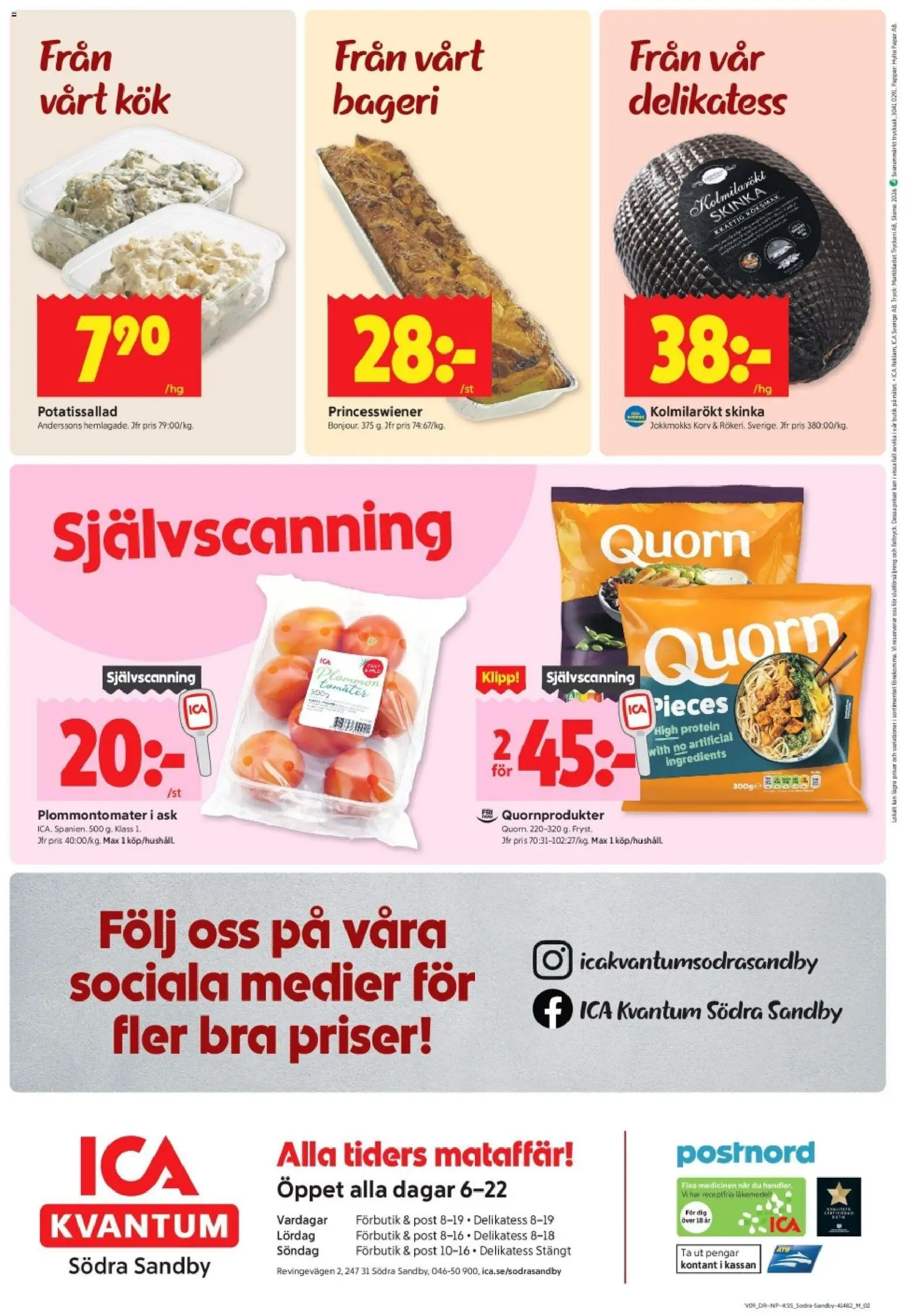 ICA Kvantum reklamblad aktuell från 23.02.2026 | Sida: 12 | Produkter: Potatissallad, Plommon, Skinka, Tomater