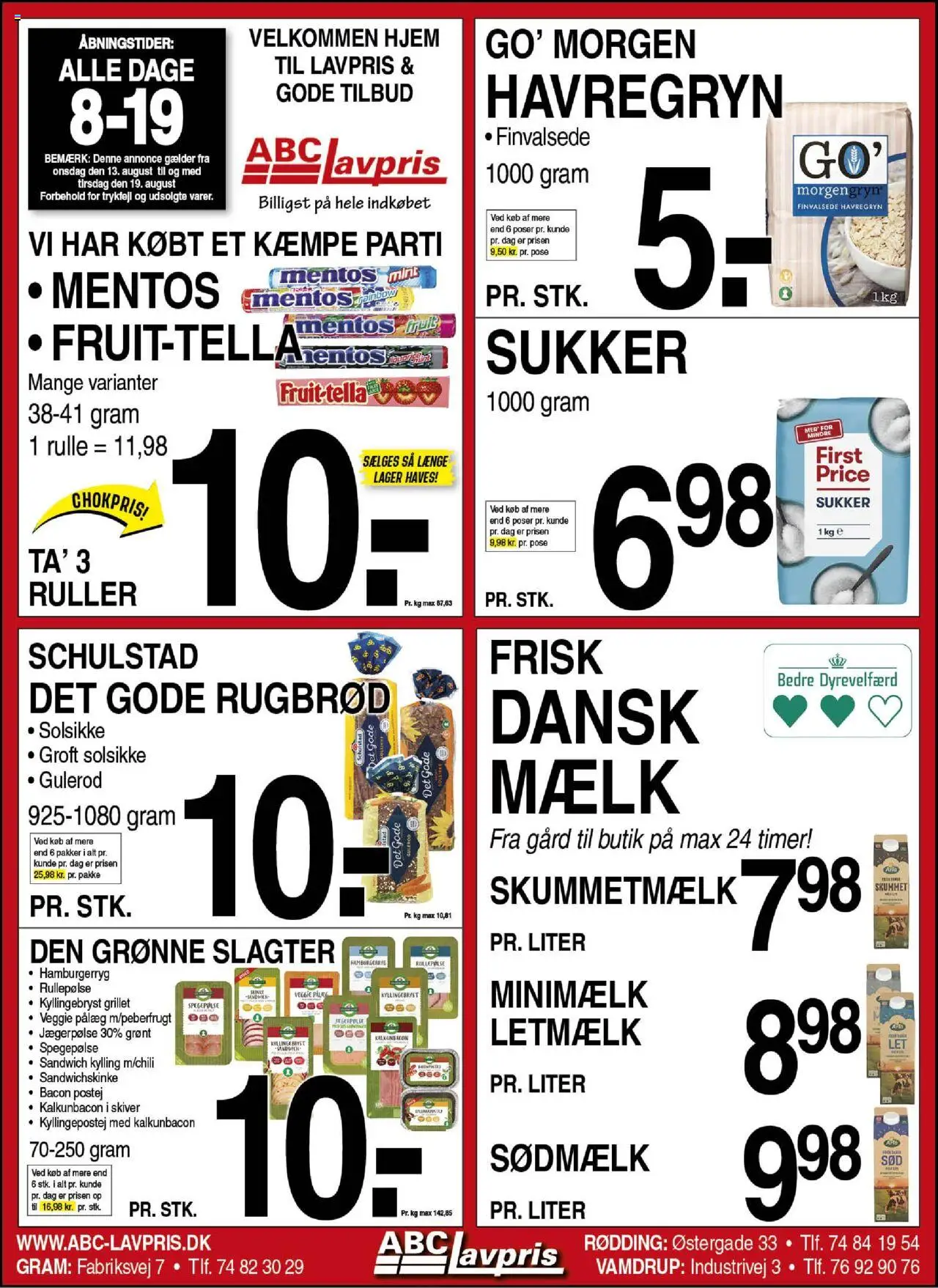 Abc Lavpris Tilbudsavis gyldig fra 13.08.2025 | Side: 1 | Produkter: Pålæg, Rullepølse, Gulerod, Sukker