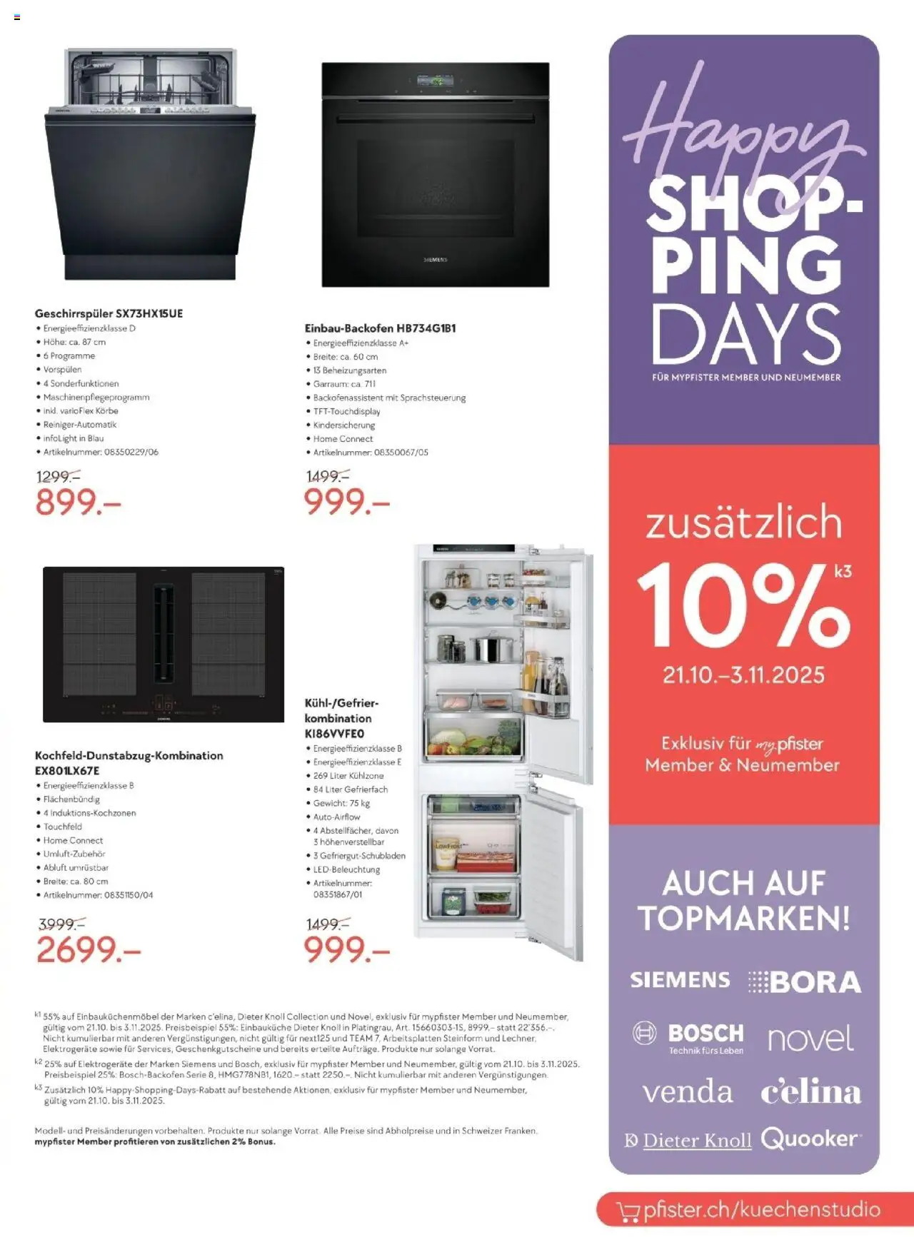 Pfister Aktionen – gültig ab 21.10.2025 | Seite: 11 | Produkte: Geschirrspüler, Einbauküche, Bosch, Siemens