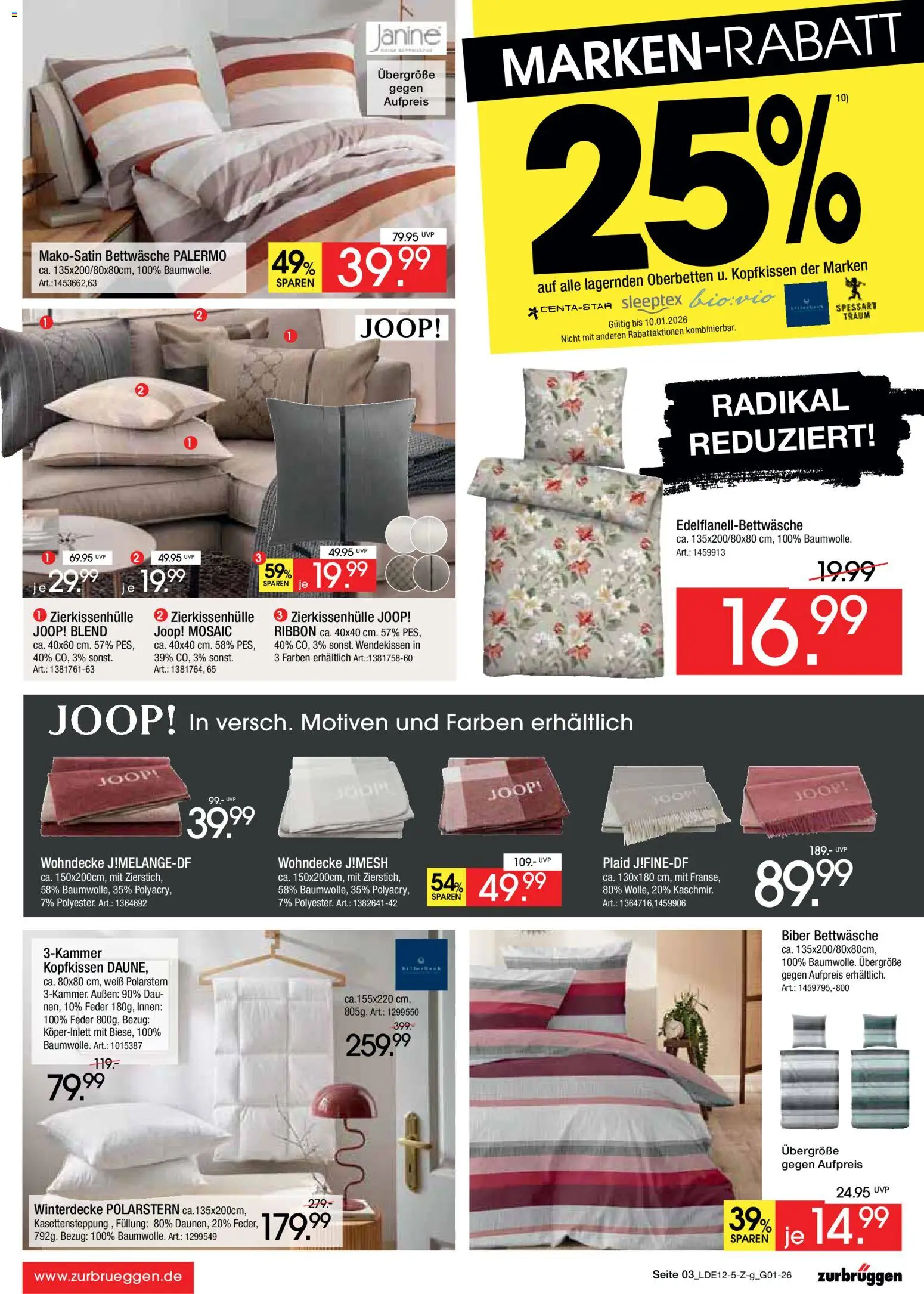 Zurbrüggen - Inventur-Verkauf – gültig ab 26.12.2025 | Seite: 3 | Produkte: Bettwäsche, Kopfkissen