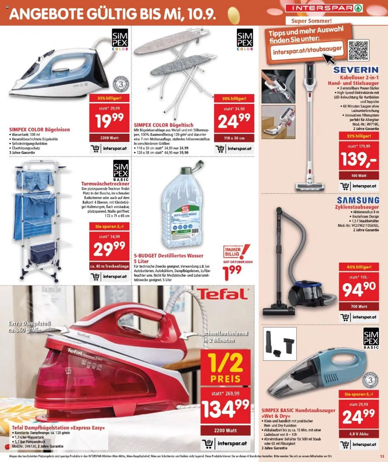 Interspar Flugblatt - Burgenland gültig ab 21.08.2025 | Seite: 13 | Produkte: Wasser, Trockner, Bügeleisen, Samsung