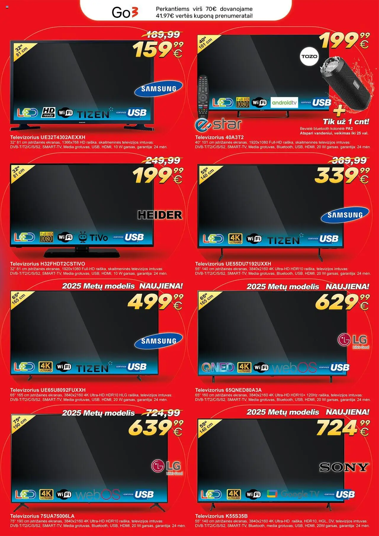 TECHasas leidinys│galioja nuo 05.08.2025 | Puslapis: 3 | Prekių: Tv, Televizorius, Kolonėlė, USB