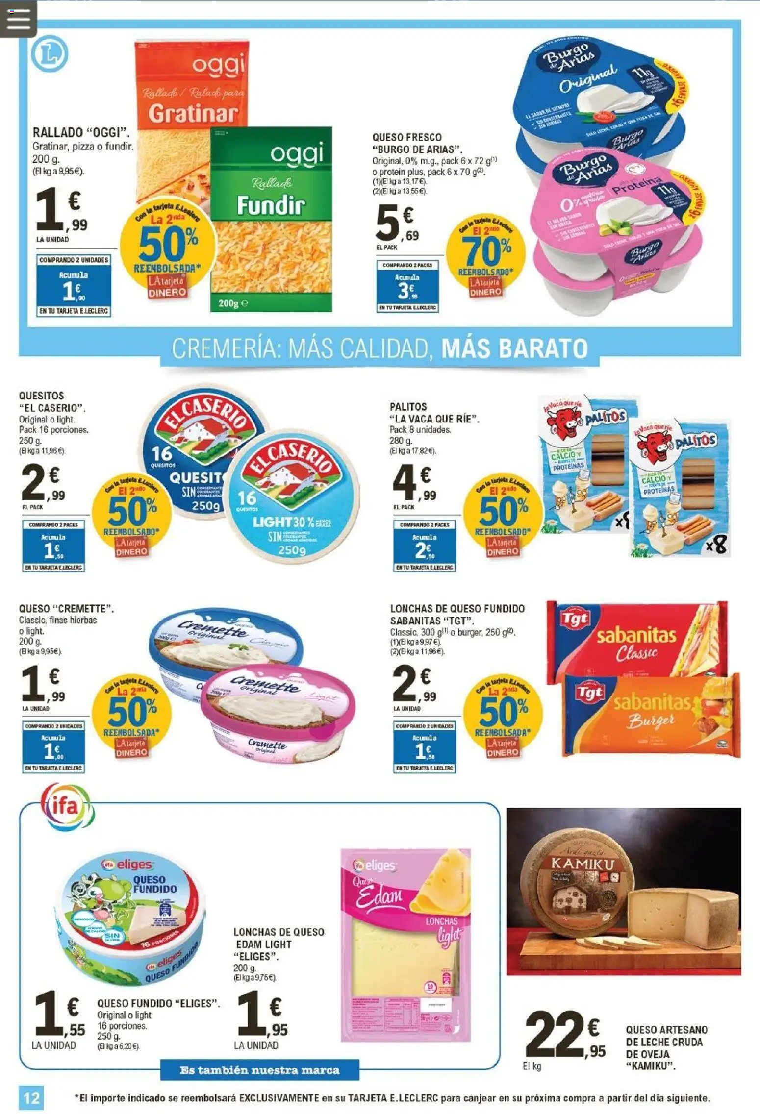 E.Leclerc folleto │ válido desde el 04.02.2026 | Página: 12 | Productos: Leche, Queso, Pizza, Té