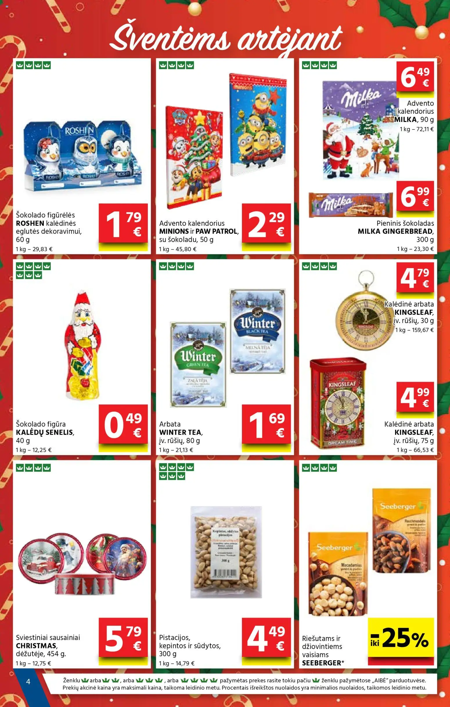 AIBE akcijos nuo 27.11.2025 | Puslapis: 4 | Prekių: Sausainiai, Šokoladas, Arbata