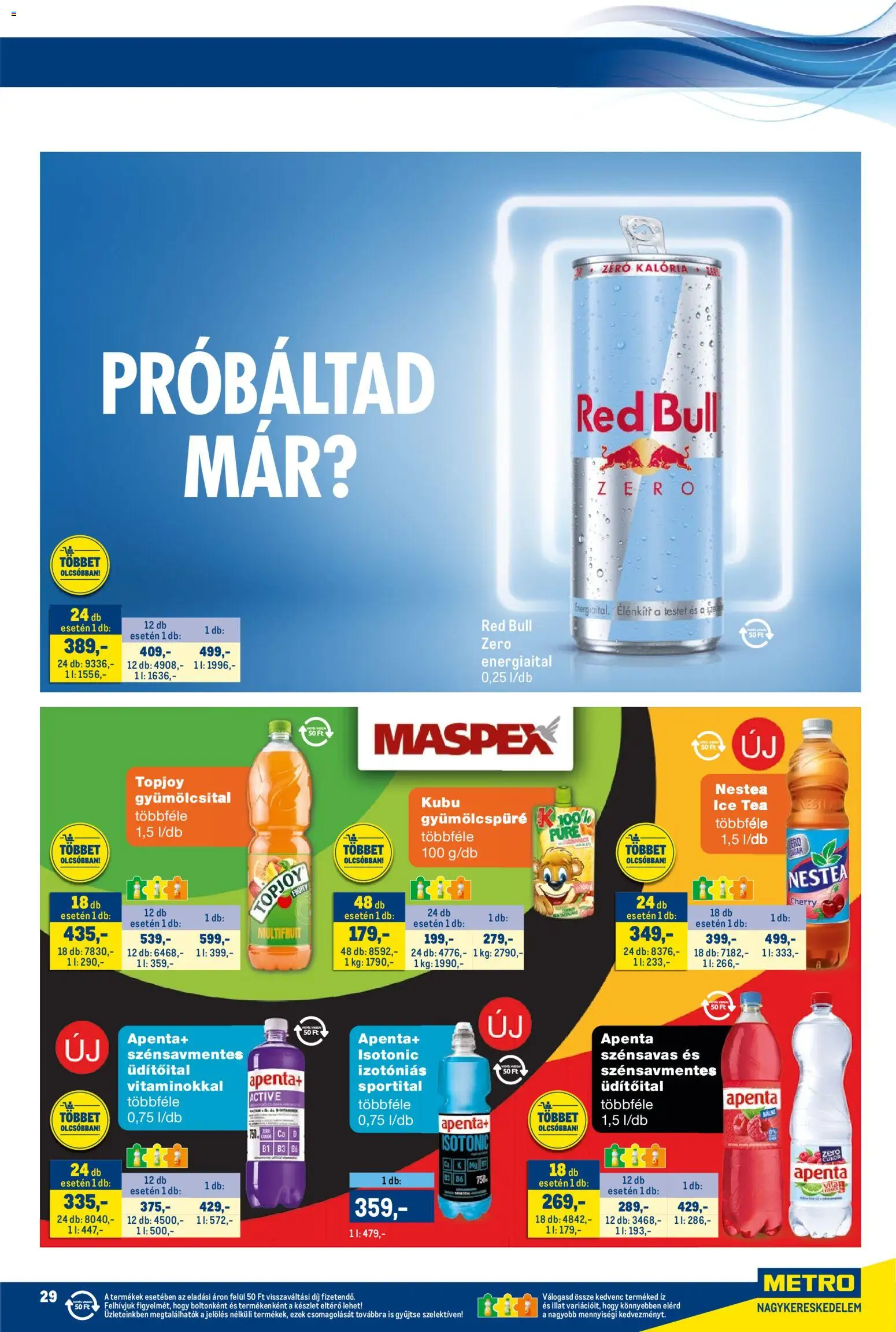 Metro akciós ujság - amely érvényes a következő dátumtól: 16.03.2026 | Oldal: 29 | Termékek: Gyümölcsital, Energiaital, Red bull, Cukor