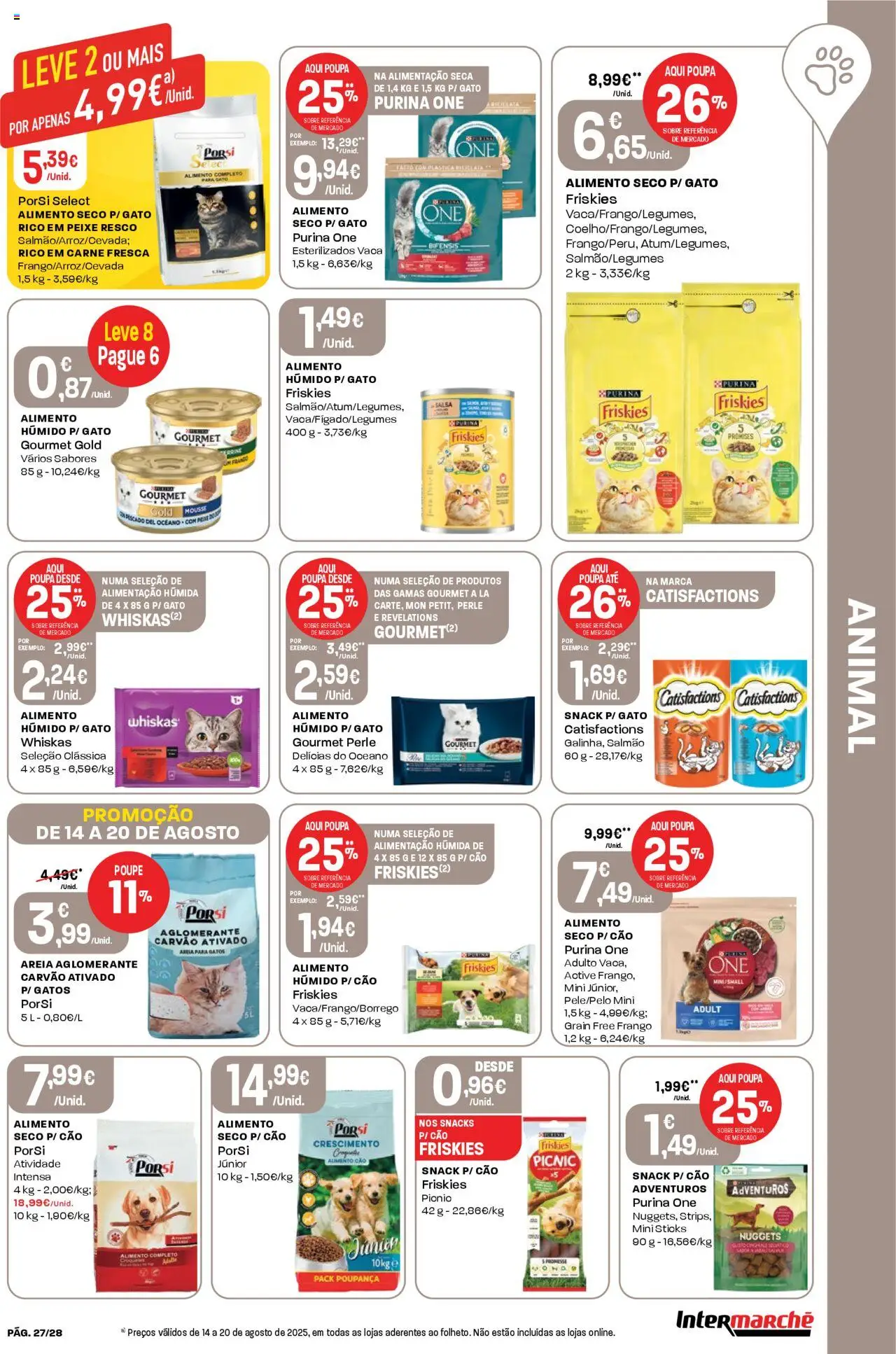 Intermarché folheto │ válido de 14.08.2025 | Página: 27 | Produtos: Purina one, Frango, Salmão, Nuggets
