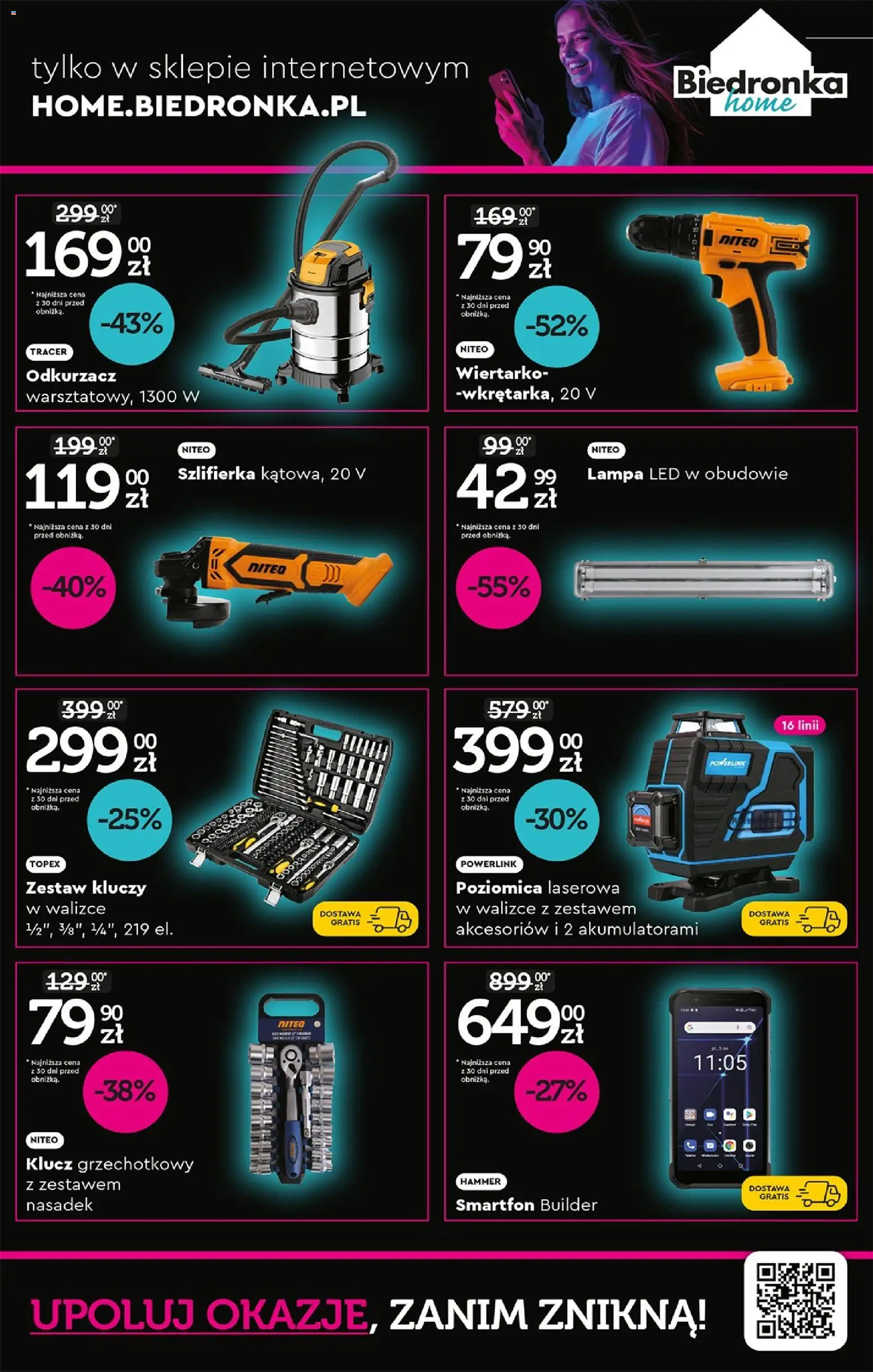 Biedronka Black Friday od 08.11.2025 | Strona: 3 | Produkty: Odkurzacz, Cleaner, Poziomica laserowa, Szlifierka