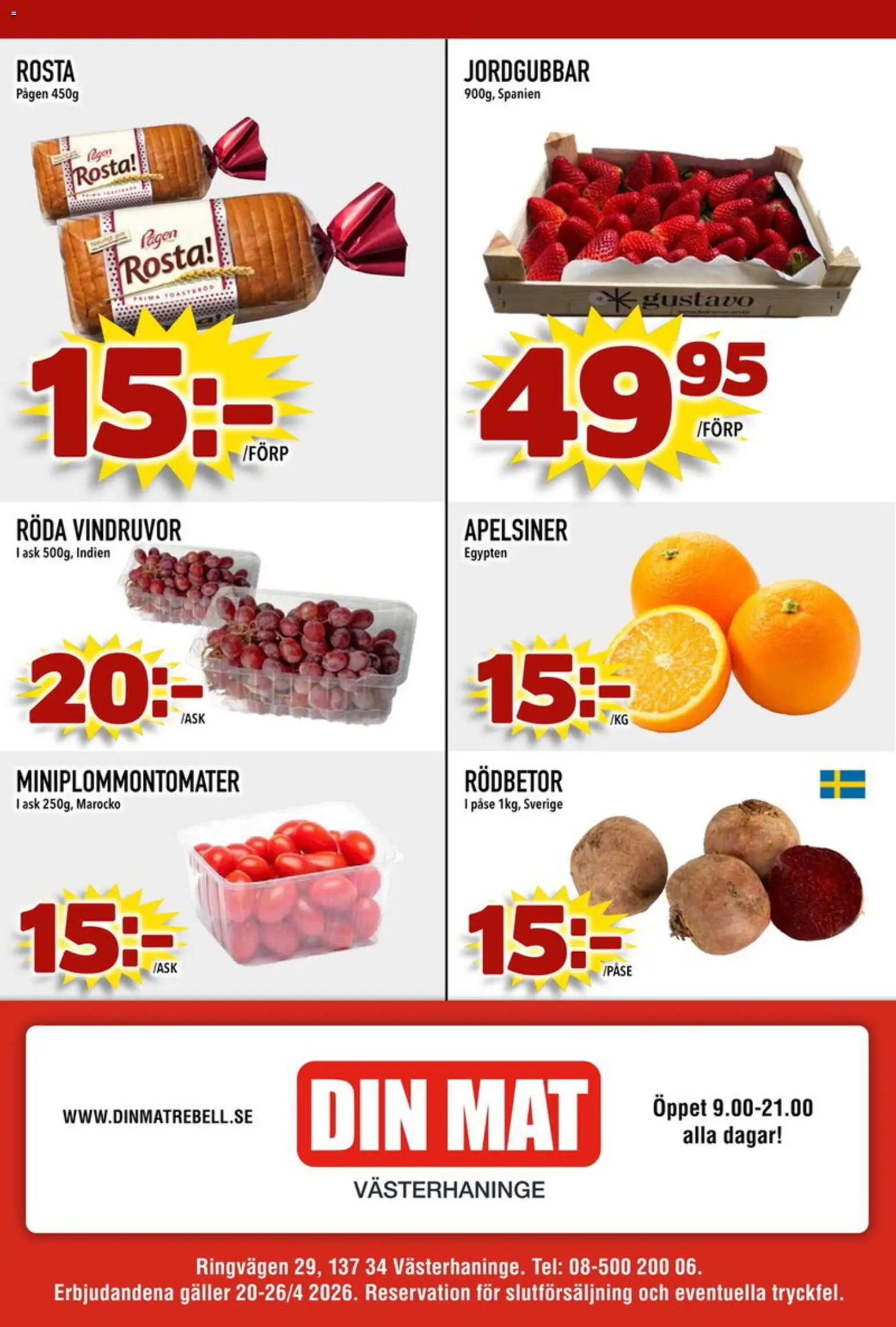 Din Mat reklamblad aktuell från 20.04.2026 | Sida: 8 | Produkter: Vindruvor, Galler, Apelsiner, Jordgubbar