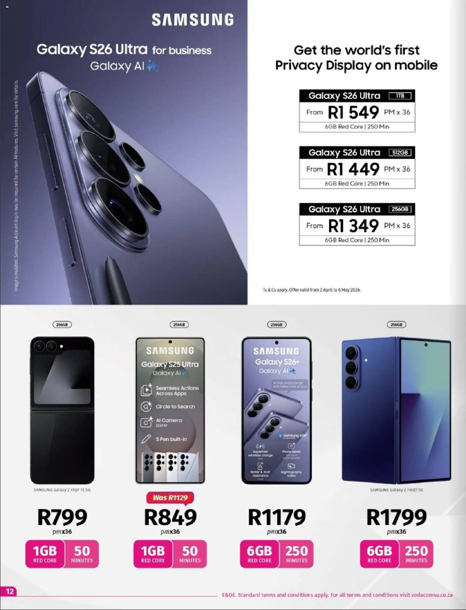 New Vodacom catalogue – valid from 02.04.2026 | Page: 12 | Products: Camera, Charger, Pen