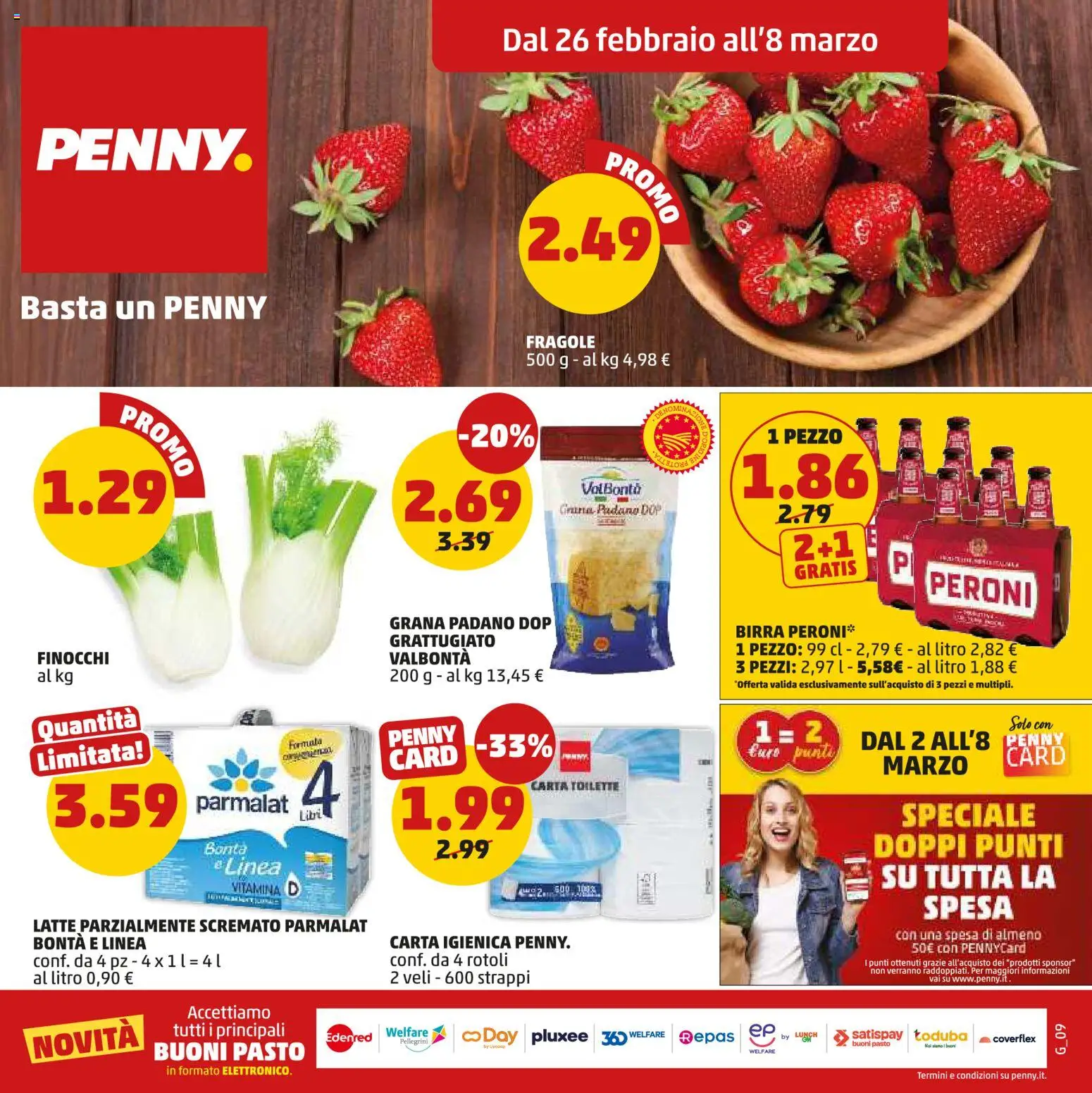 Volantino PENNY del 26.02.2026 | Pagina: 1 | Prodotti: Fragole, Latte, Finocchi, Latte parzialmente scremato