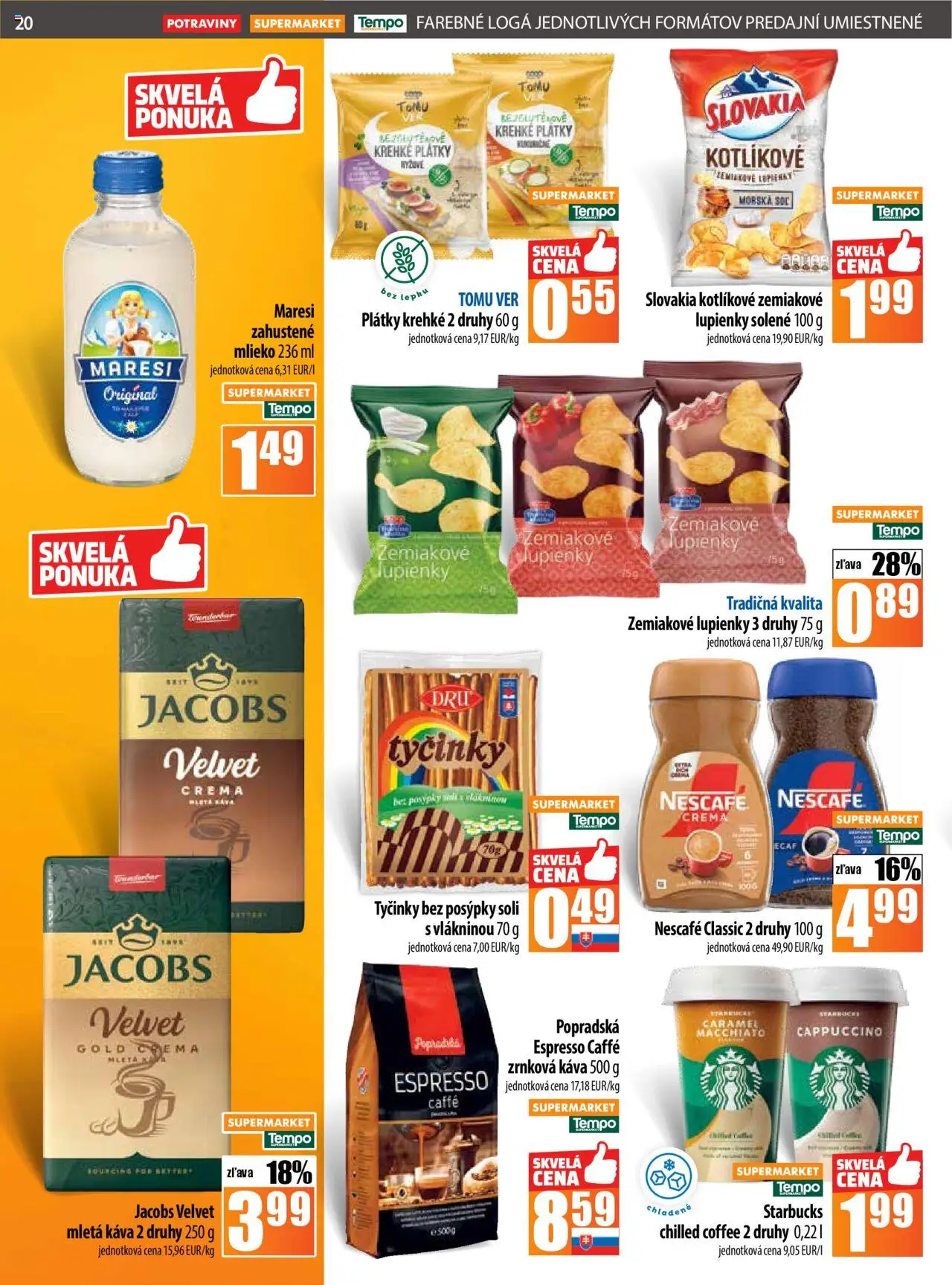 COOP Jednota leták │ platný od 07.08.2025 | Strana: 20 | Produkty: Jacobs Velvet, Mlieko, Nescafé Classic, Zrnková káva