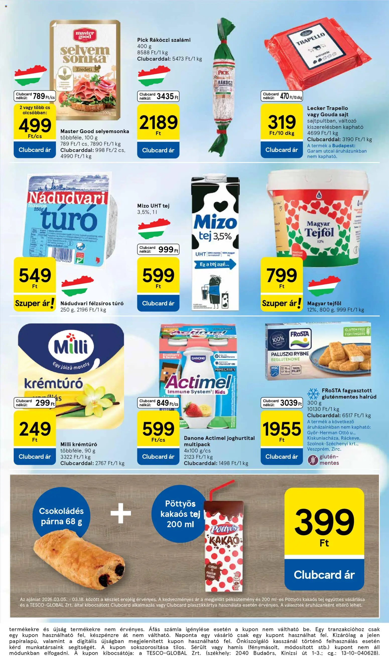 Tesco akciós ujság - amely érvényes a következő dátumtól: 12.03.2026 | Oldal: 3 | Termékek: Pick, Sajt, Tejföl, Kakaós tej