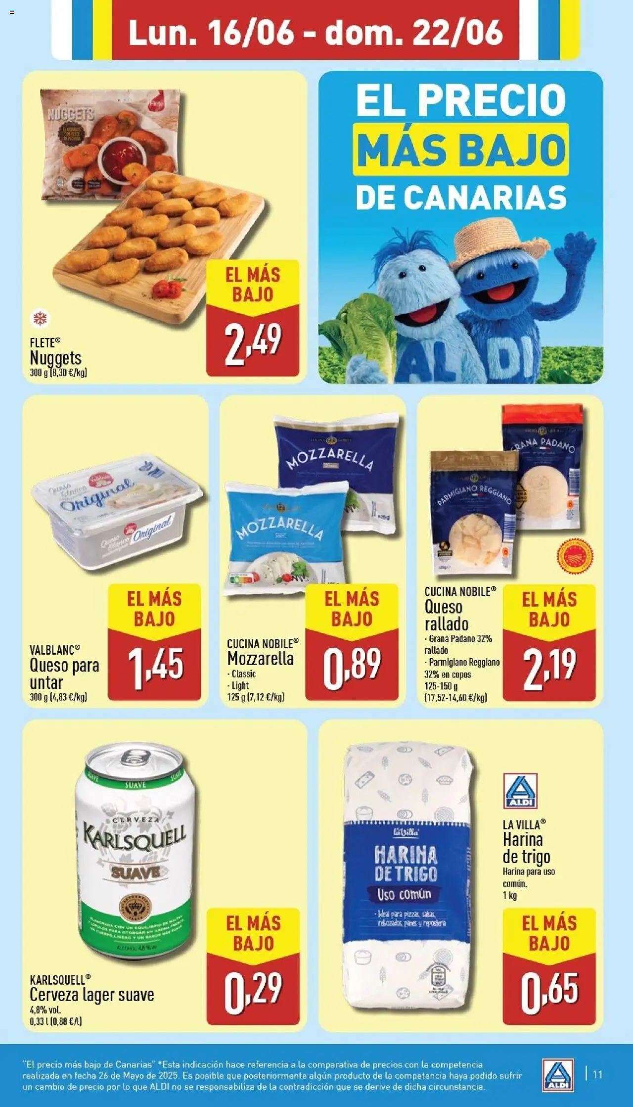 Aldi folleto Canarias │ válido desde el 16.06.2025 | Página: 11 | Productos: Cerveza, Copos, Queso para untar, Nuggets