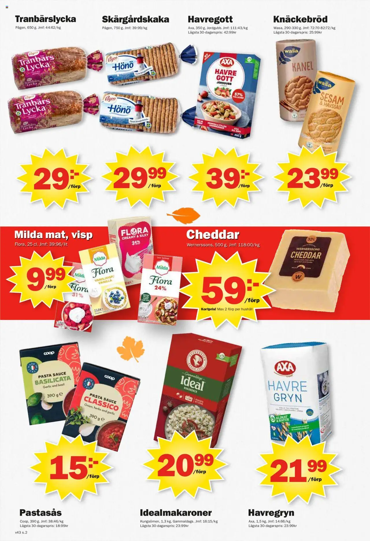 Pekås reklamblad aktuell från 20.10.2025 | Sida: 2 | Produkter: Knäckebröd, Makaroner, Havregryn, Pasta