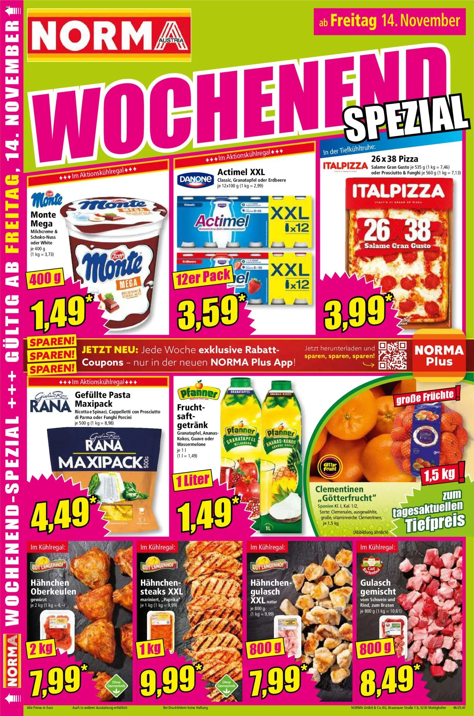 Norma Flugblatt gültig ab 10.11.2025 | Seite: 17 | Produkte: Pasta, Pizza, Saft, Ananas