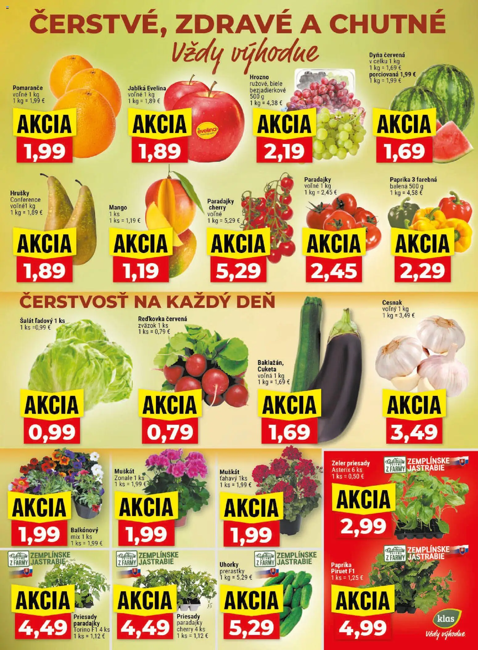 Nové Klas akcie – leták je platný od 27.04.2026 | Strana: 3 | Produkty: Pomaranče, Cesnak, Cuketa, Uhorky