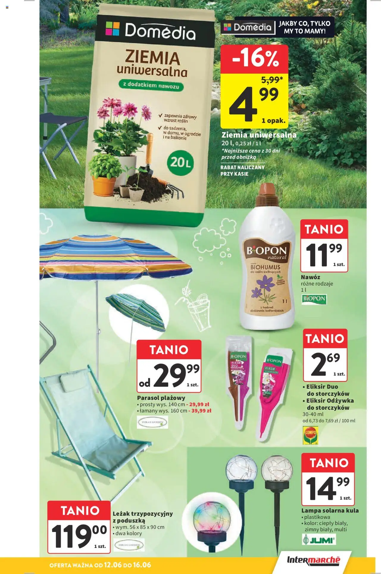 Intermarche Gazetka od 12.06.2025 | Strona: 47 | Produkty: Lampa solarna, Parasol, Leżak, Lampa