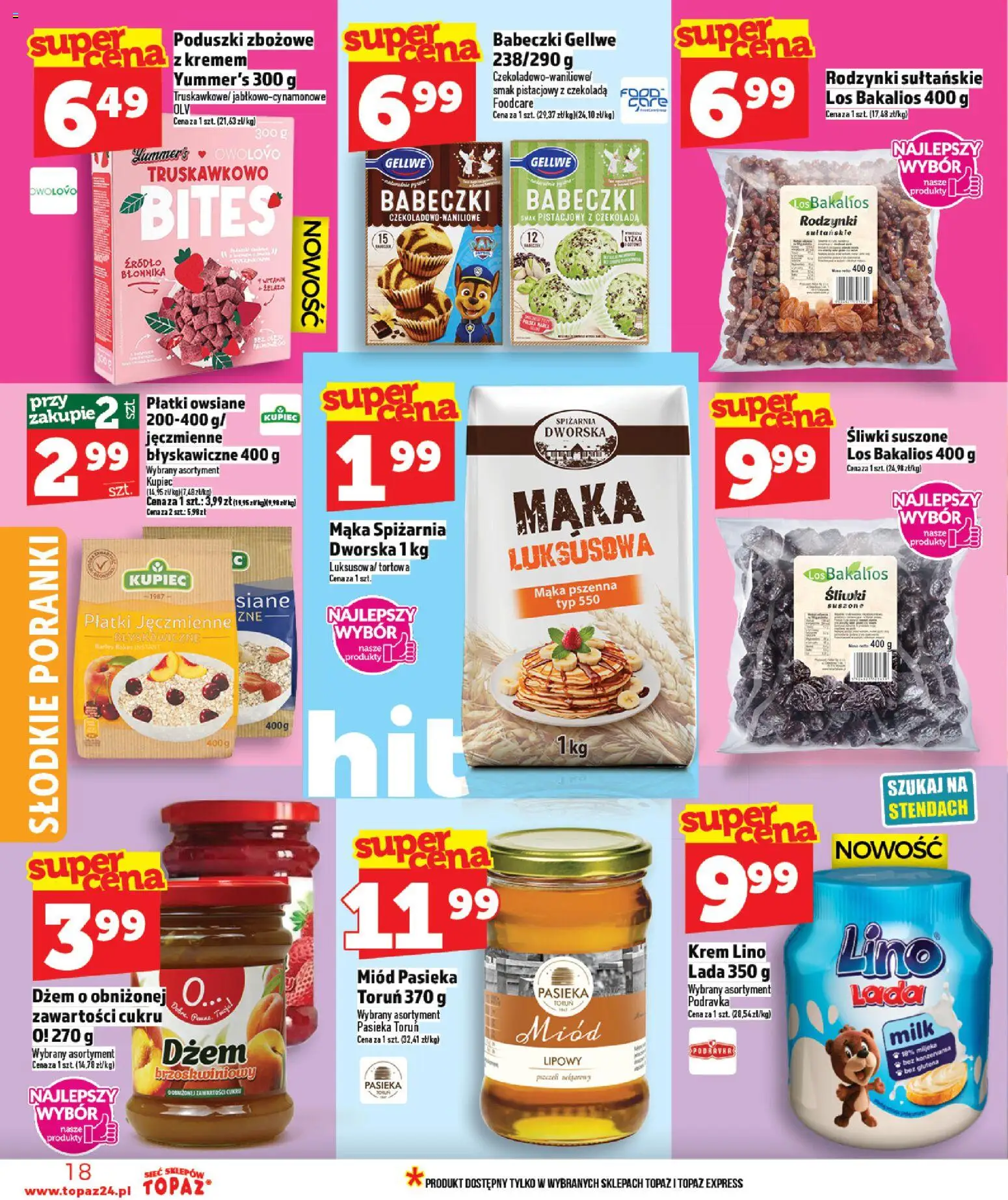 Topaz gazetka od 12.03.2026 | Strona: 18 | Produkty: Płatki owsiane, Dżem, Czekolada, Krem