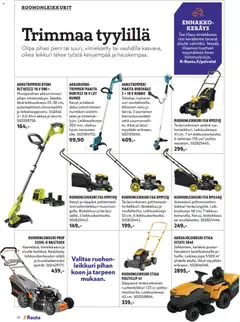 K-Rauta-mainoslehti voimassa 01.04.2026 alkaen | Sivu: 60 | Tuotteet: Ruohonleikkuri, Tee, Trimmeri, Laturi