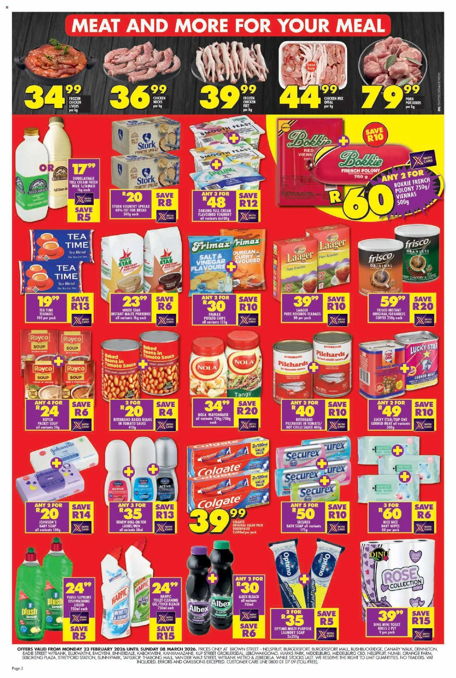New Shoprite catalogue – valid from 23.02.2026 | Page: 2 | Products: Milk, Bread, Vinegar, Tomato sauce
