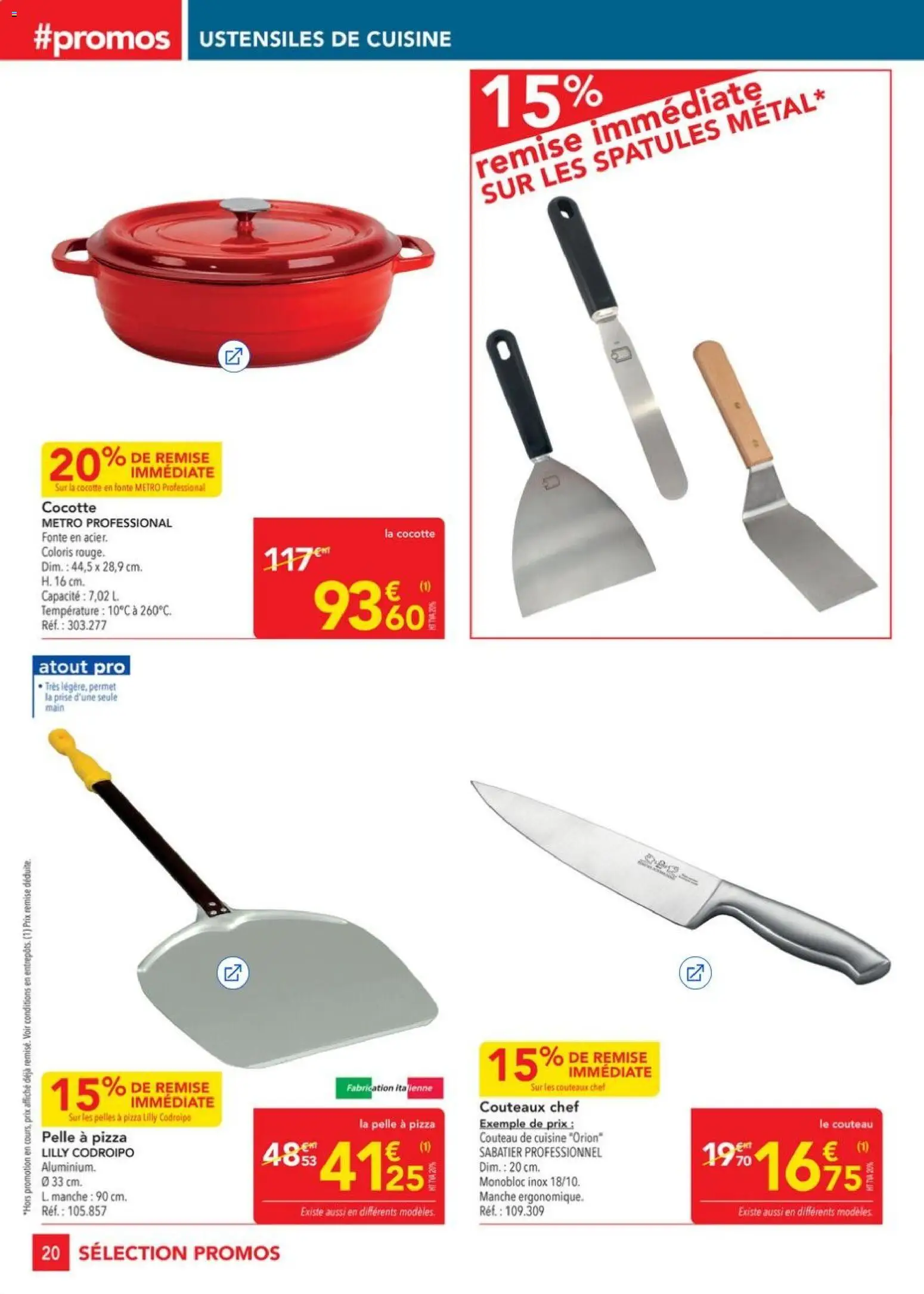 {H1} | Page: 20 | Produits: Couteau, Prise, Pelle à pizza, Pizza