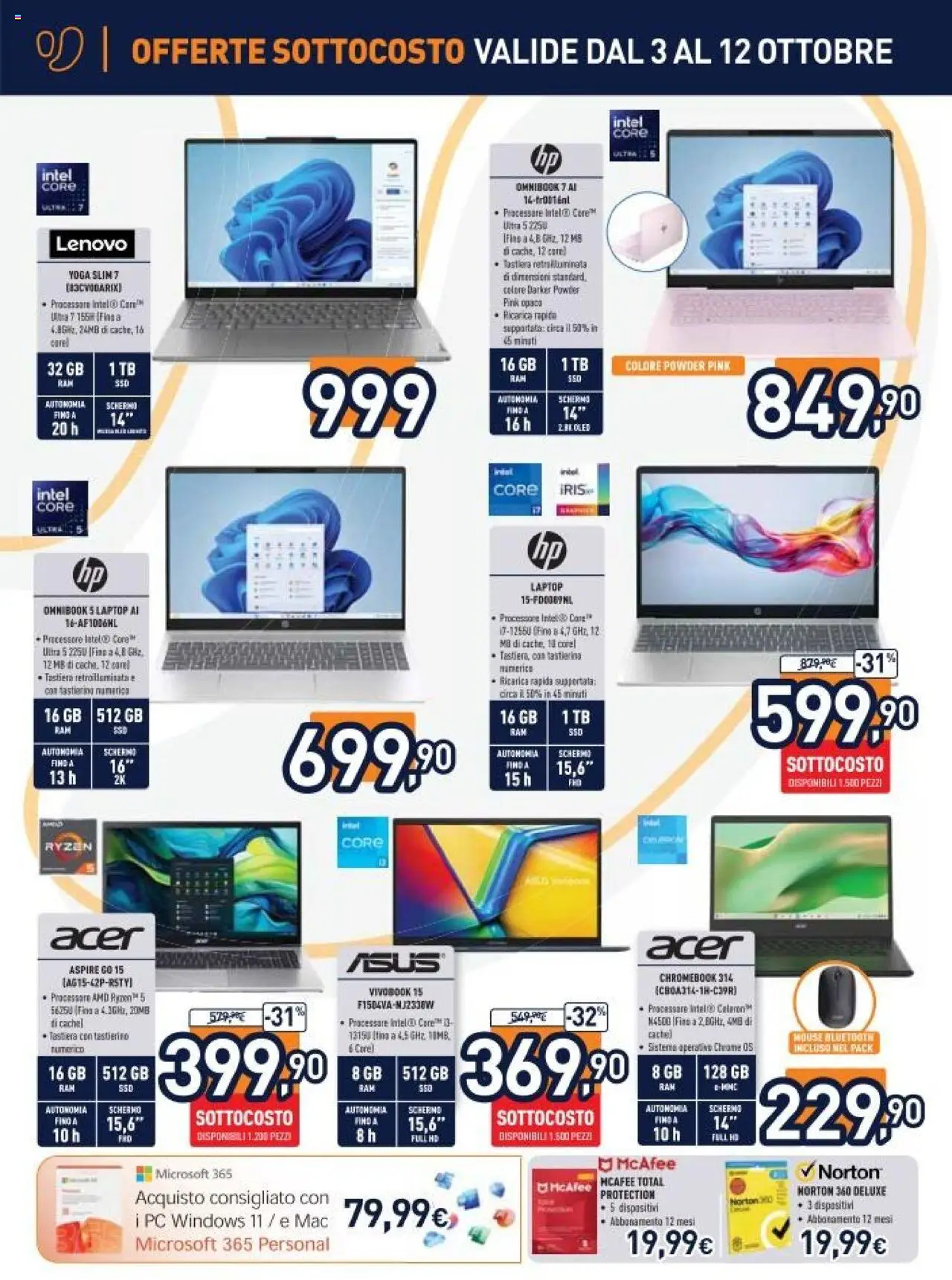 Volantino Unieuro del 03.10.2025 | Pagina: 12 | Prodotti: Laptop, PC, Mouse, Tastiera