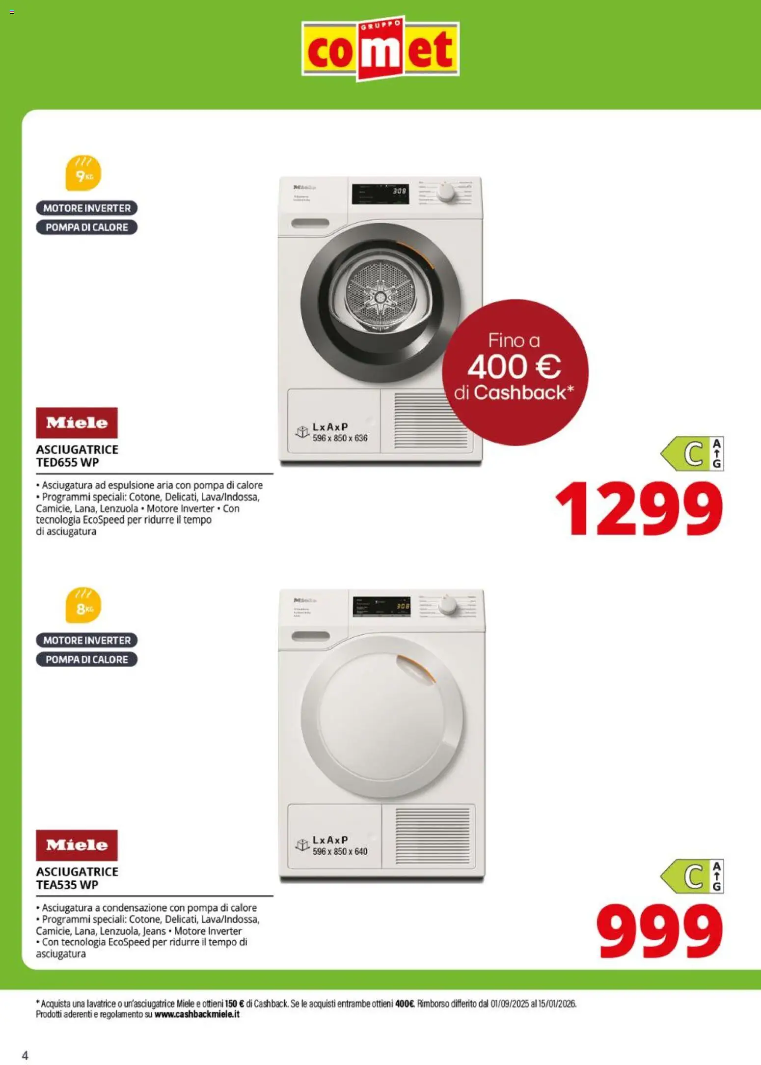 Volantino Comet del 28.10.2025 | Pagina: 4 | Prodotti: Jeans, Lavatrice, Asciugatrice, Miele