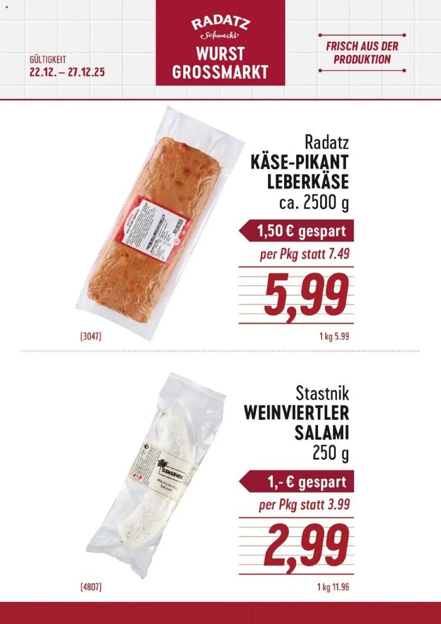 Radatz Flugblatt gültig ab 22.12.2025 | Seite: 1 | Produkte: Wurst, Salami