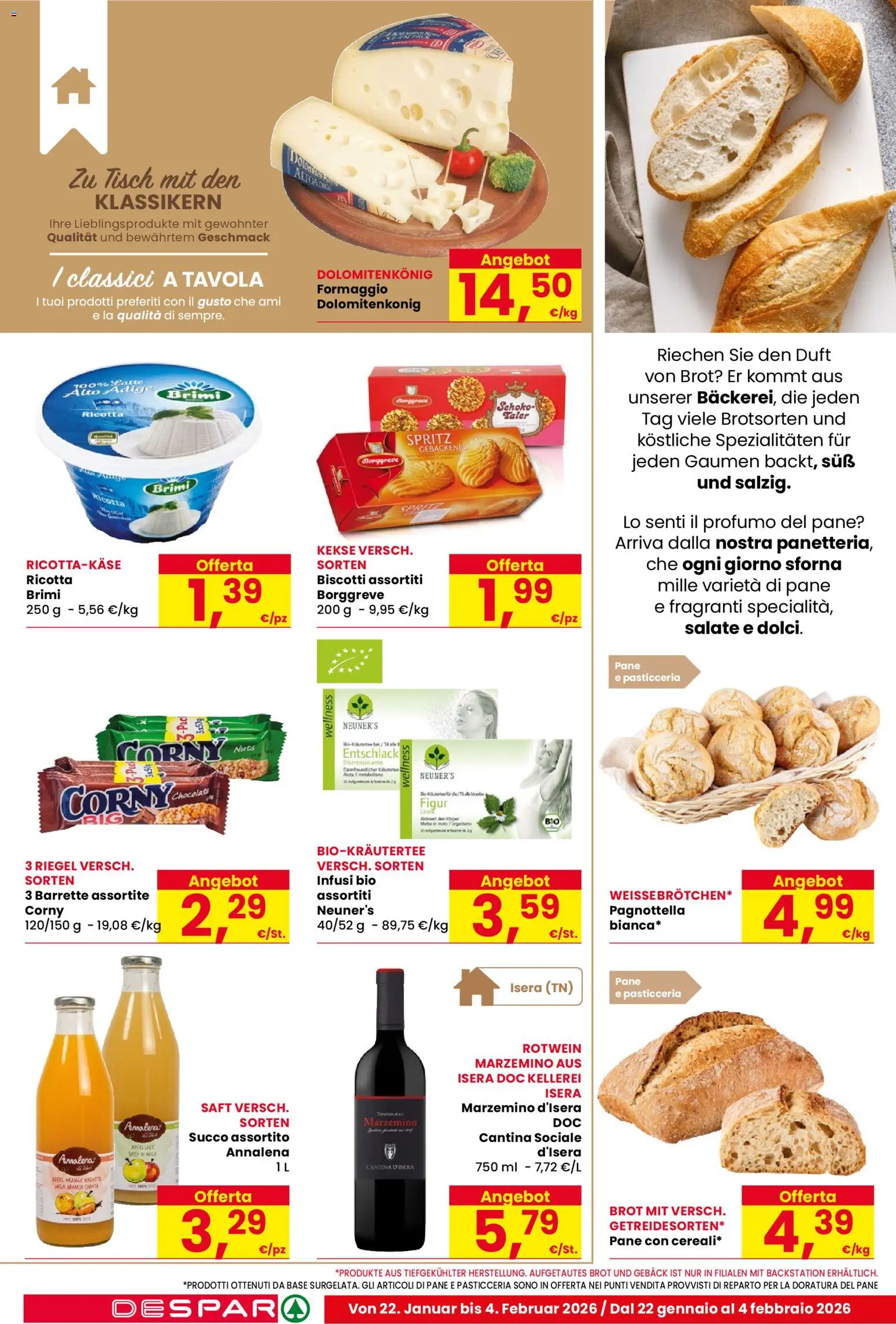 Volantino Despar del 22.01.2026 | Pagina: 10 | Prodotti: Pane, Succo, Biscotti, Profumo
