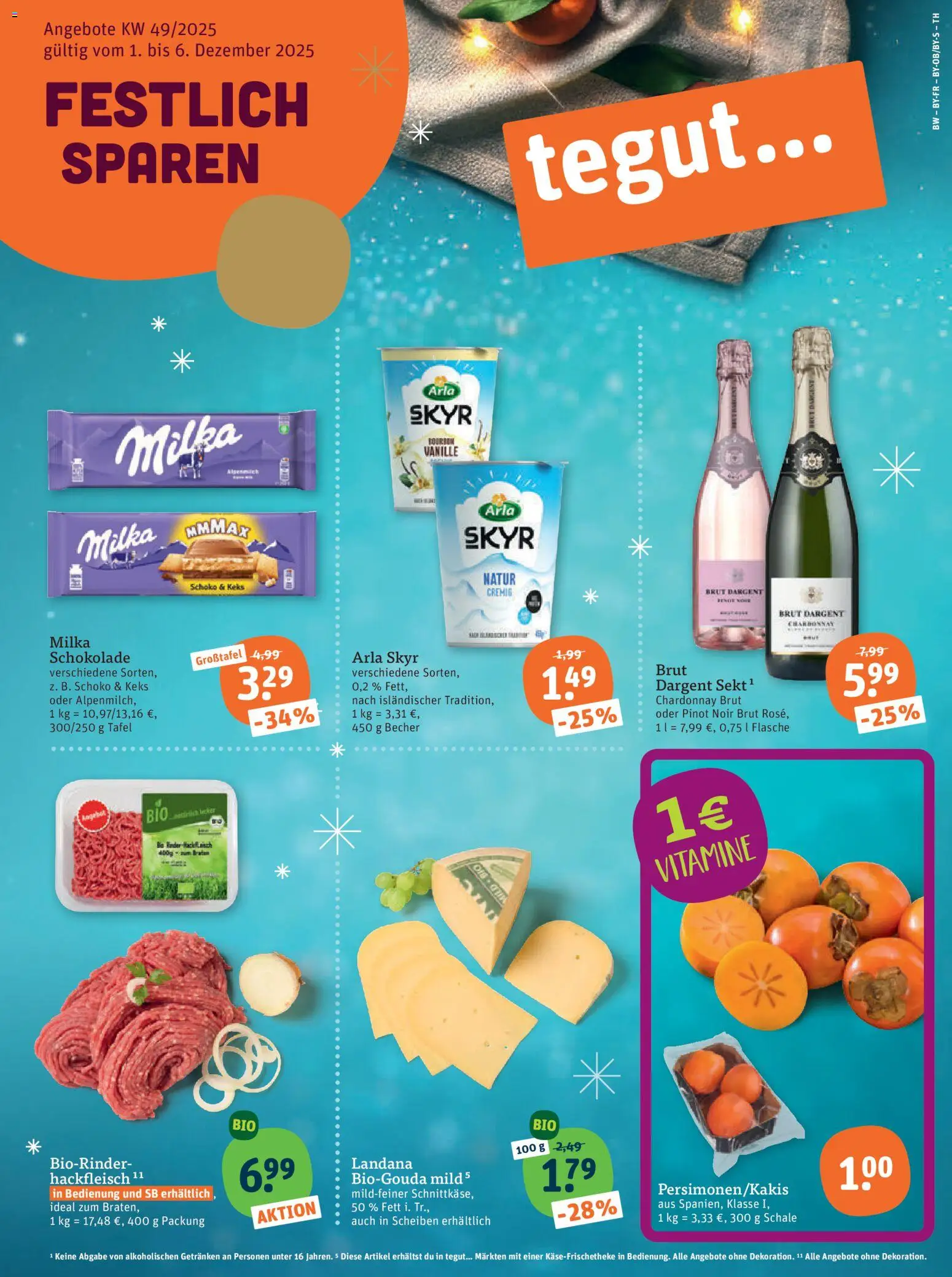 Tegut Prospekt – gültig ab 01.12.2025 | Seite: 3 | Produkte: Schokolade, Milka, Brut dargent, Hackfleisch