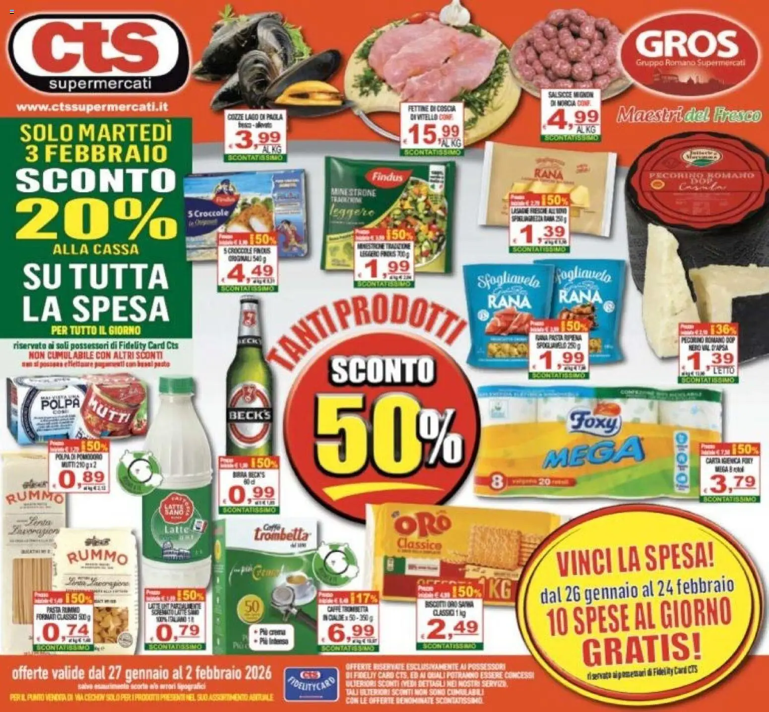 Volantino CTS del 27.01.2026 | Pagina: 1 | Prodotti: Cozze, Latte, Mutti, Pecorino