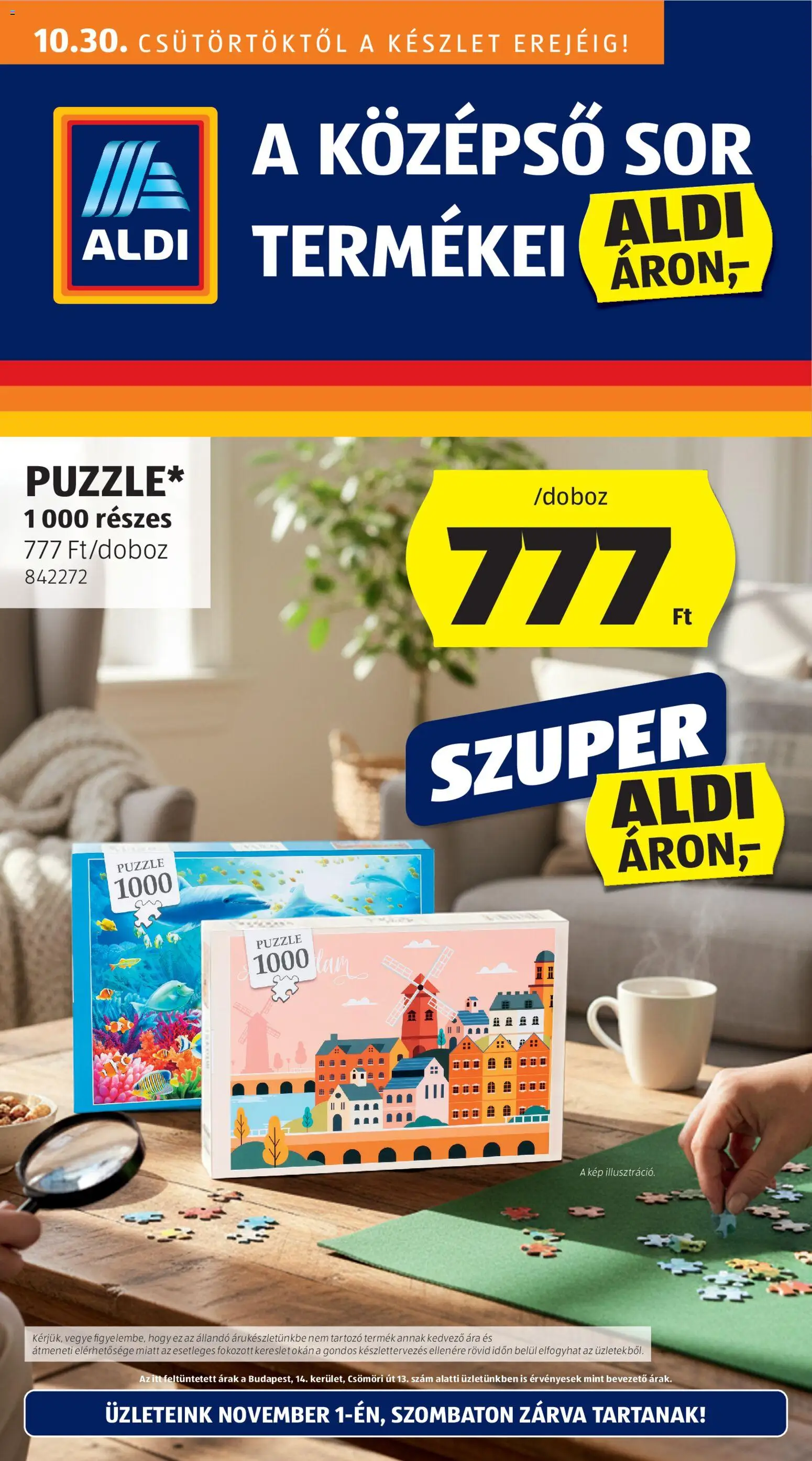 Aldi akciós ujság - amely érvényes a következő dátumtól: 30.10.2025 | Oldal: 1 | Termékek: Puzzle, Sör