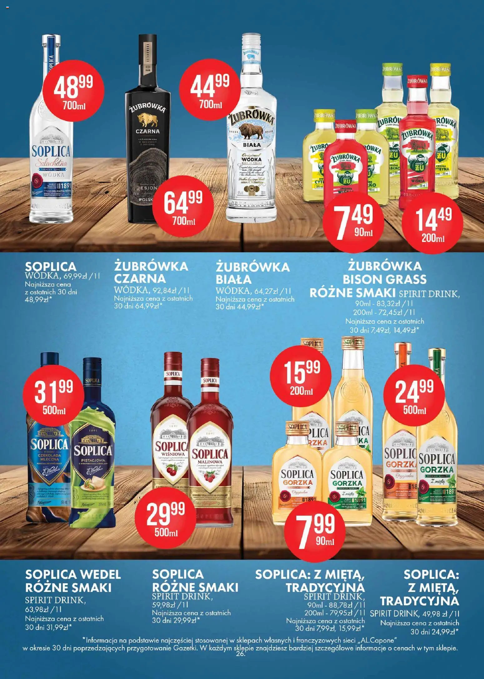 Al.Capone gazetka od 13.04.2026 | Strona: 26 | Produkty: Czekolada mleczna, Mięta, Żubrówka, Wódka